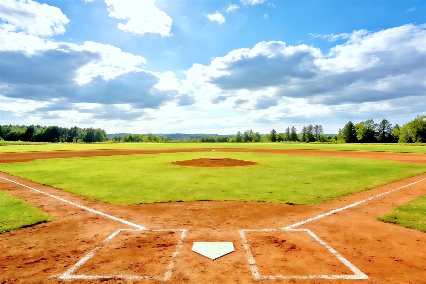 Baseball Backdrops Sunny Home Plate Field Sports Photography Backdrops CSH61-176