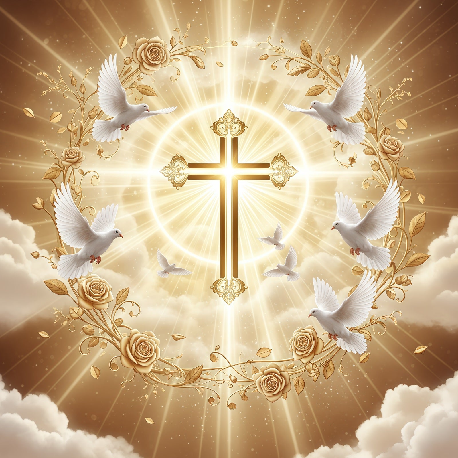 Church Easter Backdrops Golden Radiance Cross Songbirds Easter Backdrop Ideas CSH61-18