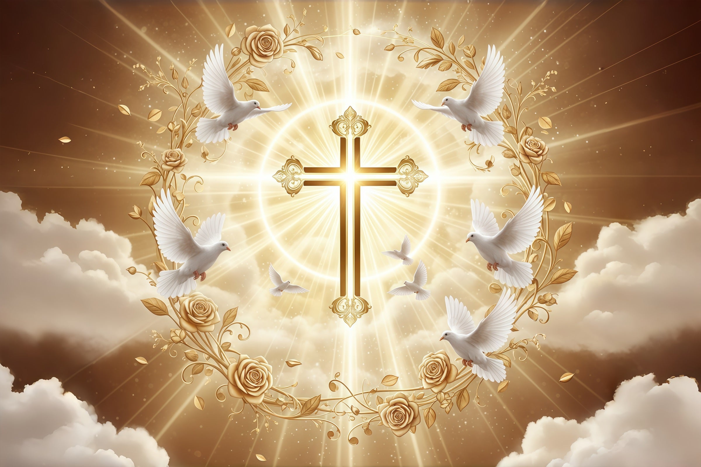 Church Easter Backdrops Golden Radiance Cross Songbirds Easter Backdrop Ideas CSH61-18