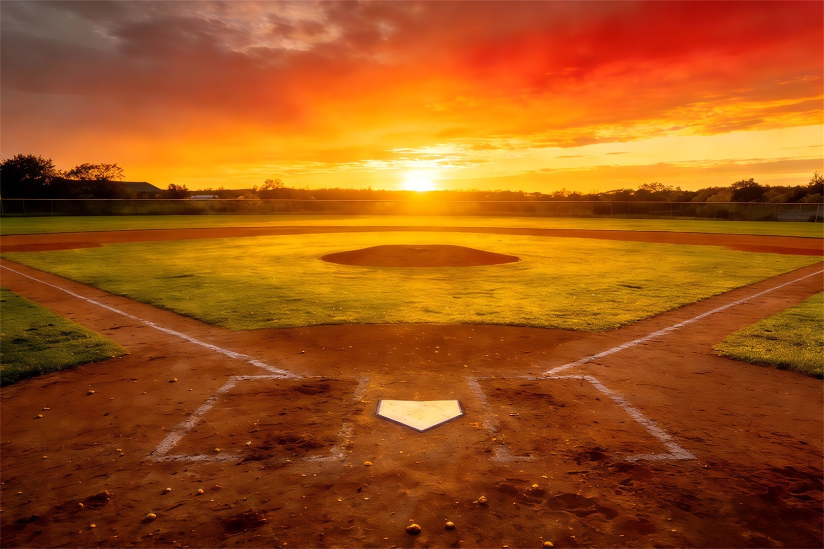 Baseball Field Backdrop Sunset Championship Diamond Sports Theme Backdrop CSH61-185