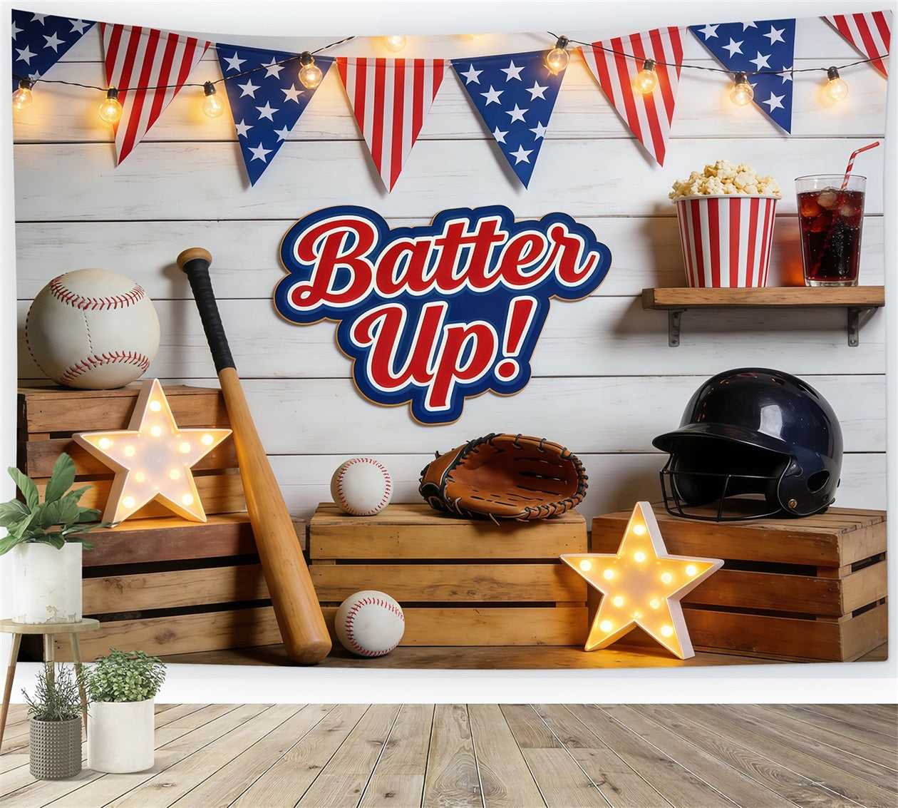 Baseball Photo Backdrop Batter Up Dugout Decor Sports Theme Backdrop CSH61-191