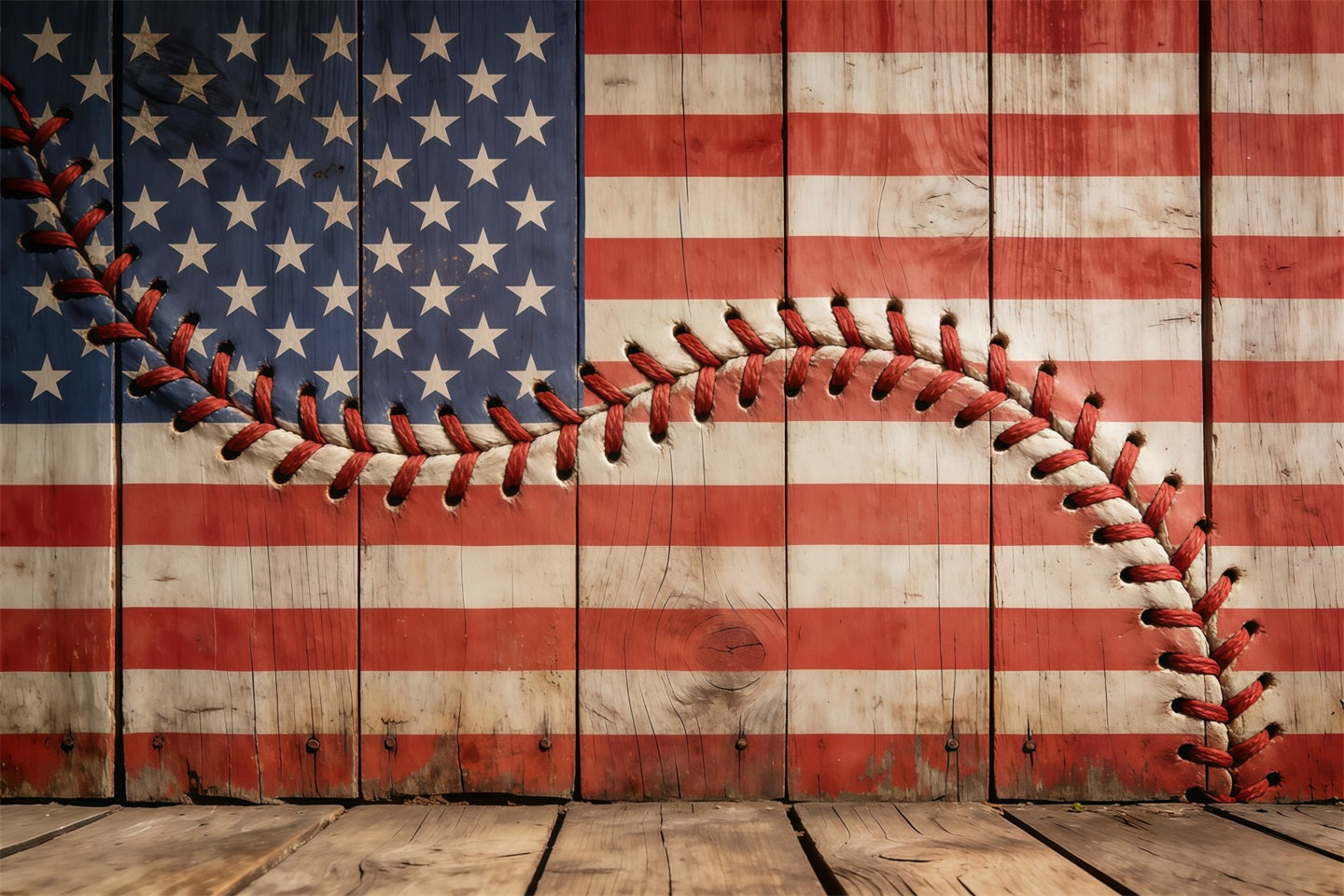 Baseball Backdrops Rustic Patriotic Stitch Wood Flag Sports Photo Backdrops CSH61-193