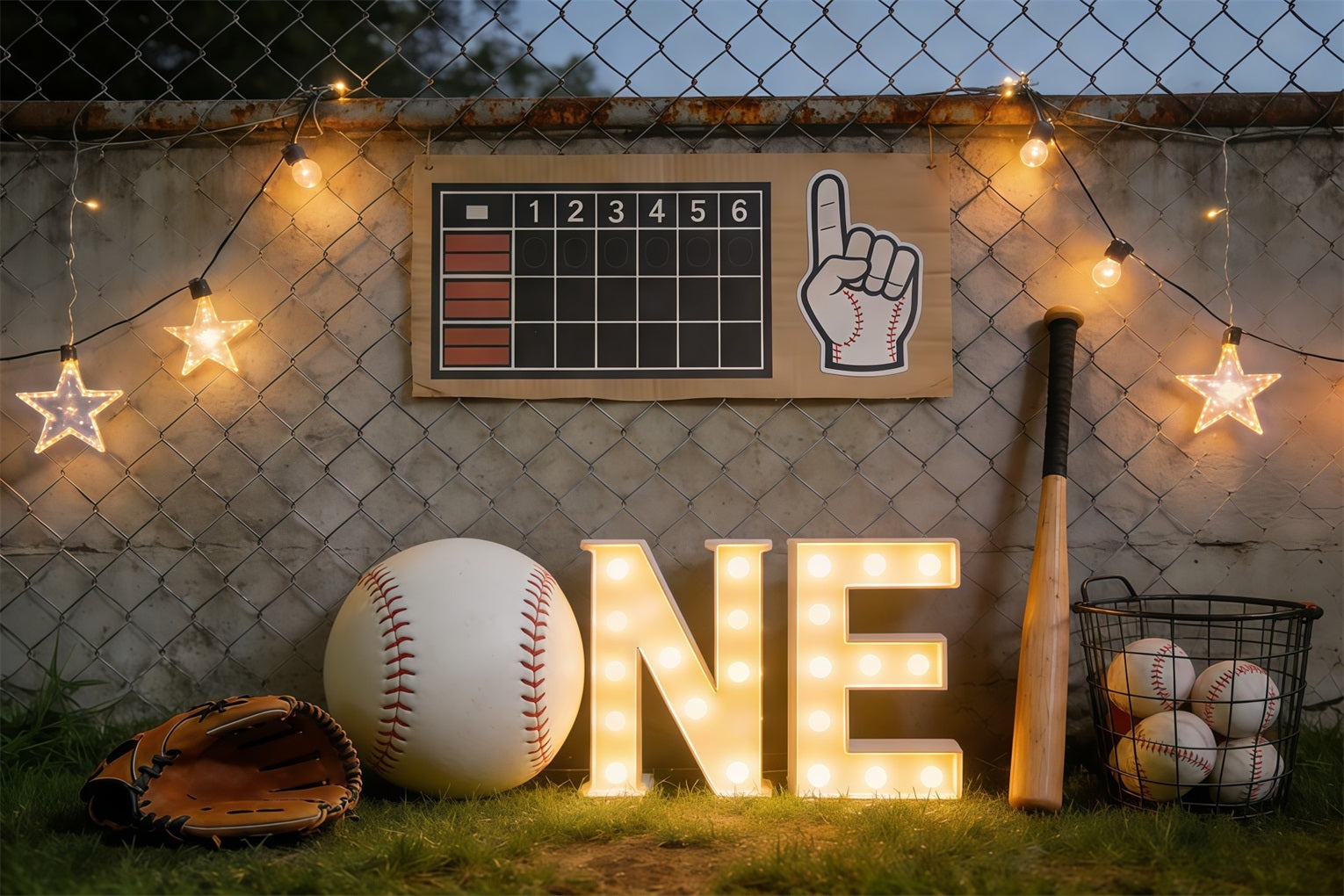 Baseball Photography Backdrop First Birthday Dugout Lights Sports Backdrop CSH61-194