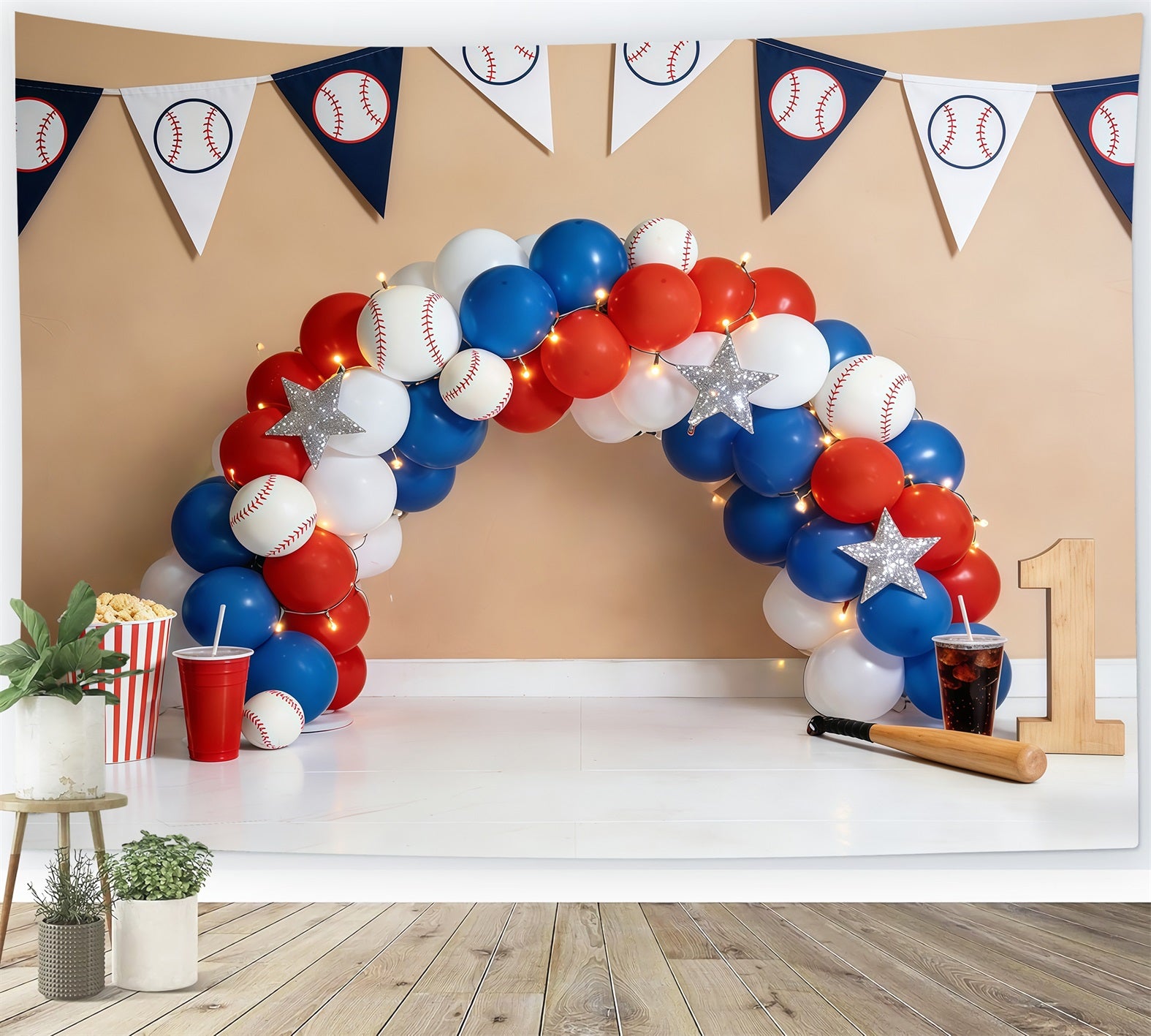 Baseball Backdrop For Pictures Balloon Arch 1st Birthday Sports Backdrops CSH61-195
