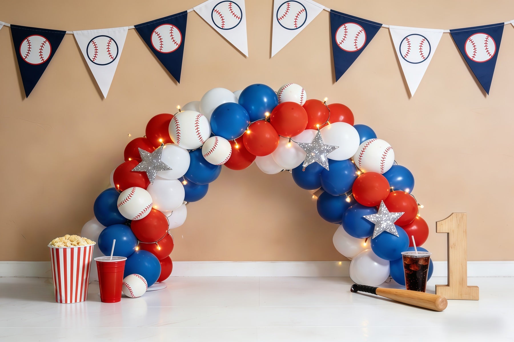 Baseball Backdrop For Pictures Balloon Arch 1st Birthday Sports Backdrops CSH61-195