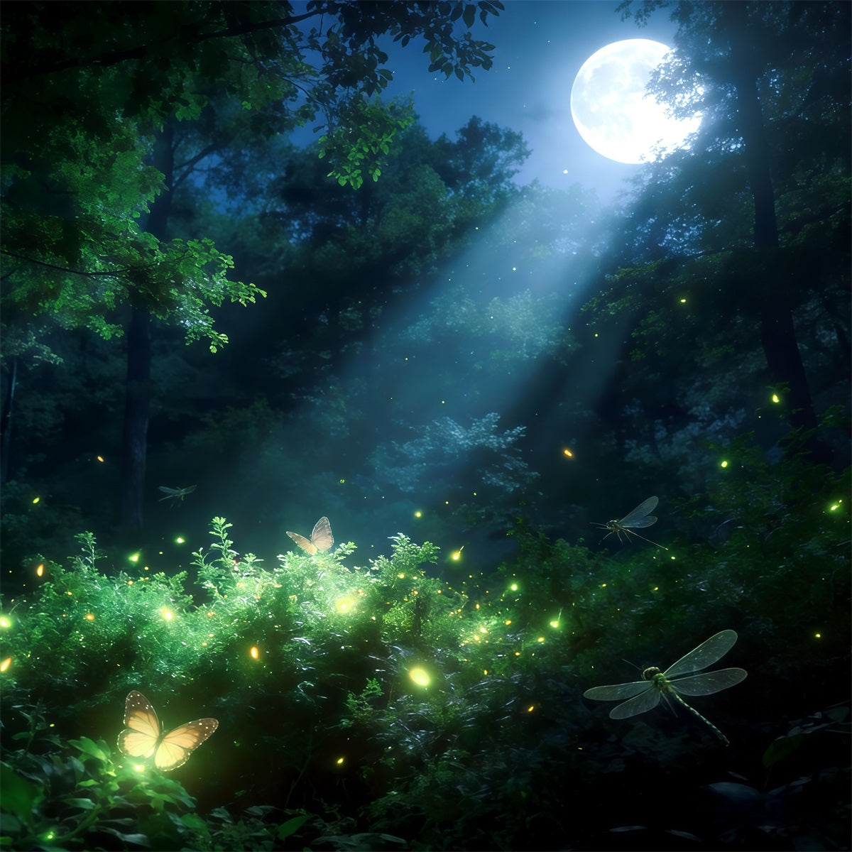 Enchanted Forest Backdrop Moonlit Firefly Woodland Glow Forest Photo Backdrops CSH61-196