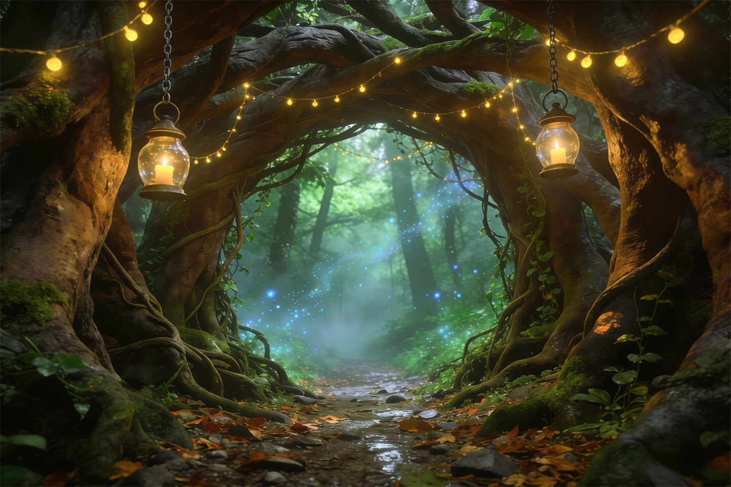 Fantasy Forest Backdrop Lantern Arch Woodland Path Forest Photography Backdrop CSH61-197