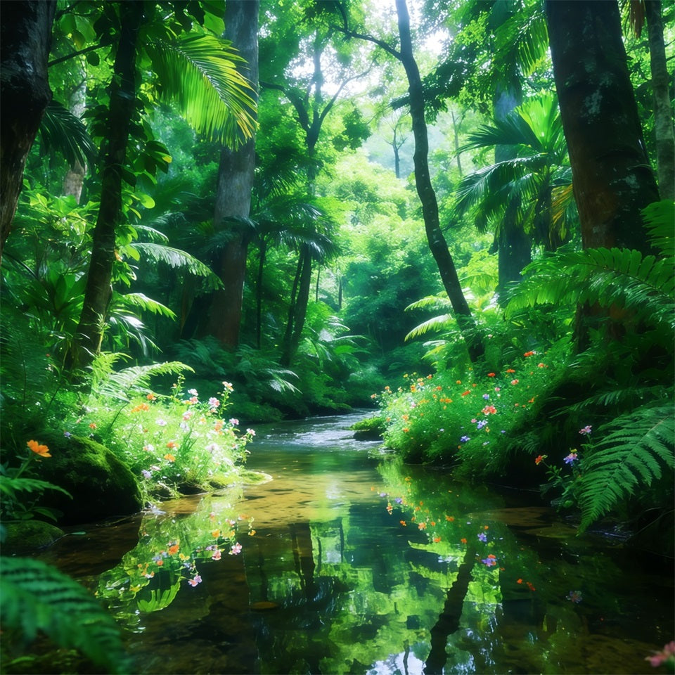 Rainforest Backdrop Emerald Stream Jungle Light Forest Backdrop Photography CSH61-198