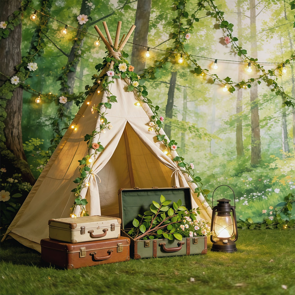 Fairy Forest Backdrop Enchanted Woodland Picnic Camp Photography Backdrop Forest CSH61-199