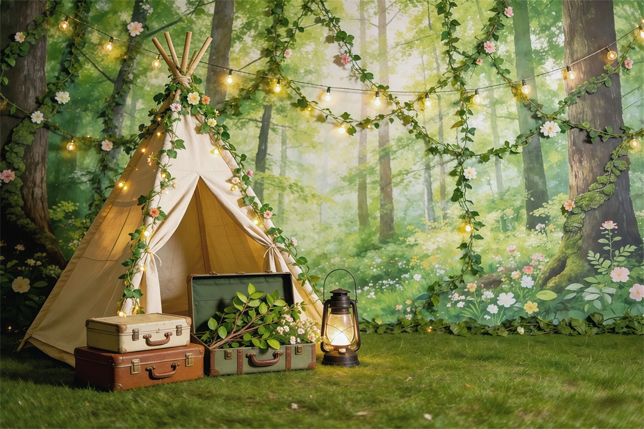 Fairy Forest Backdrop Enchanted Woodland Picnic Camp Photography Backdrop Forest CSH61-199