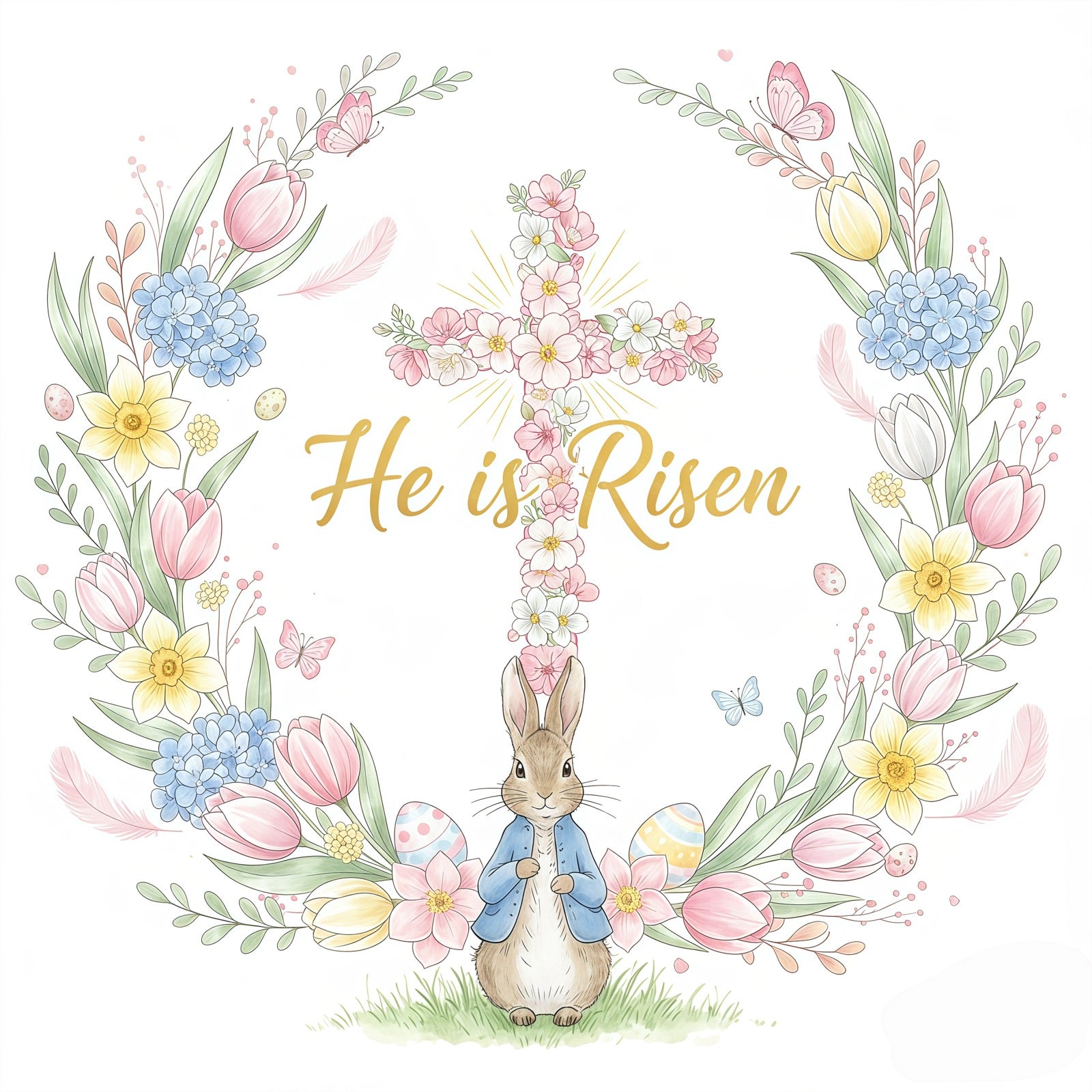 Easter Backdrops For Church Floral Cross Bunny Wreath Easter Backdrops CSH61-2