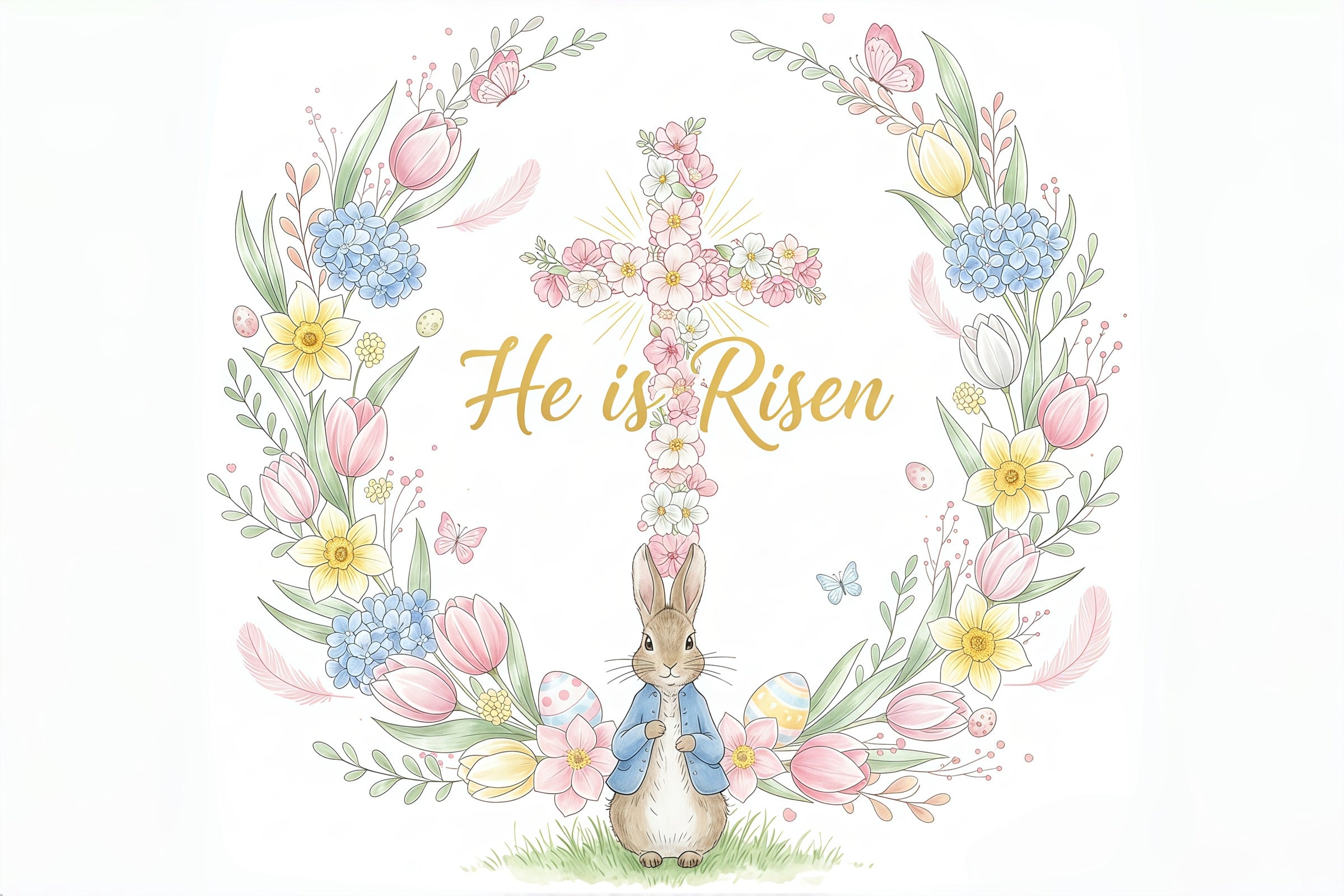 Easter Backdrops For Church Floral Cross Bunny Wreath Easter Backdrops CSH61-2