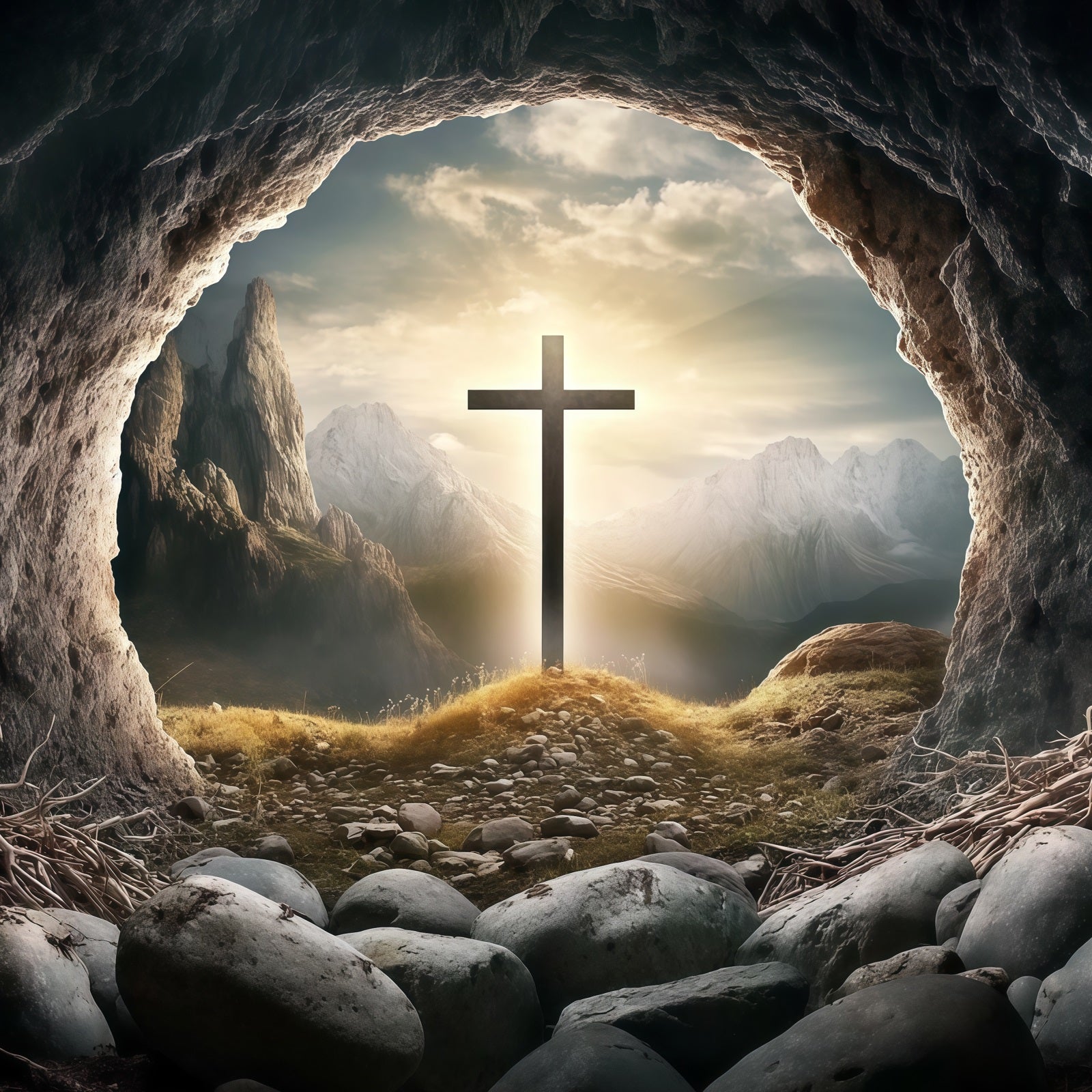 Christian Easter Backdrop Tomb Horizon Cross Glory Light Easter Backdrop CSH61-20