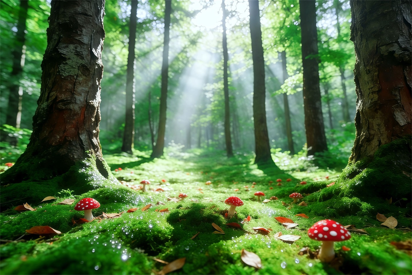 Woodland Forest Backdrop Sunbeam Moss Mushroom Glade Forest Backdrops For Photography CSH61-201