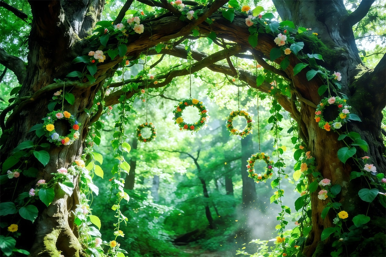 Green Forest Backdrop Floral Vine Tree Arch Forest Backdrop Photography CSH61-202