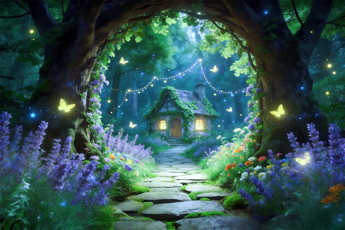 Magical Forest Backdrop Firefly Cottage Garden Path Forest Backdrop Ideas CSH61-203