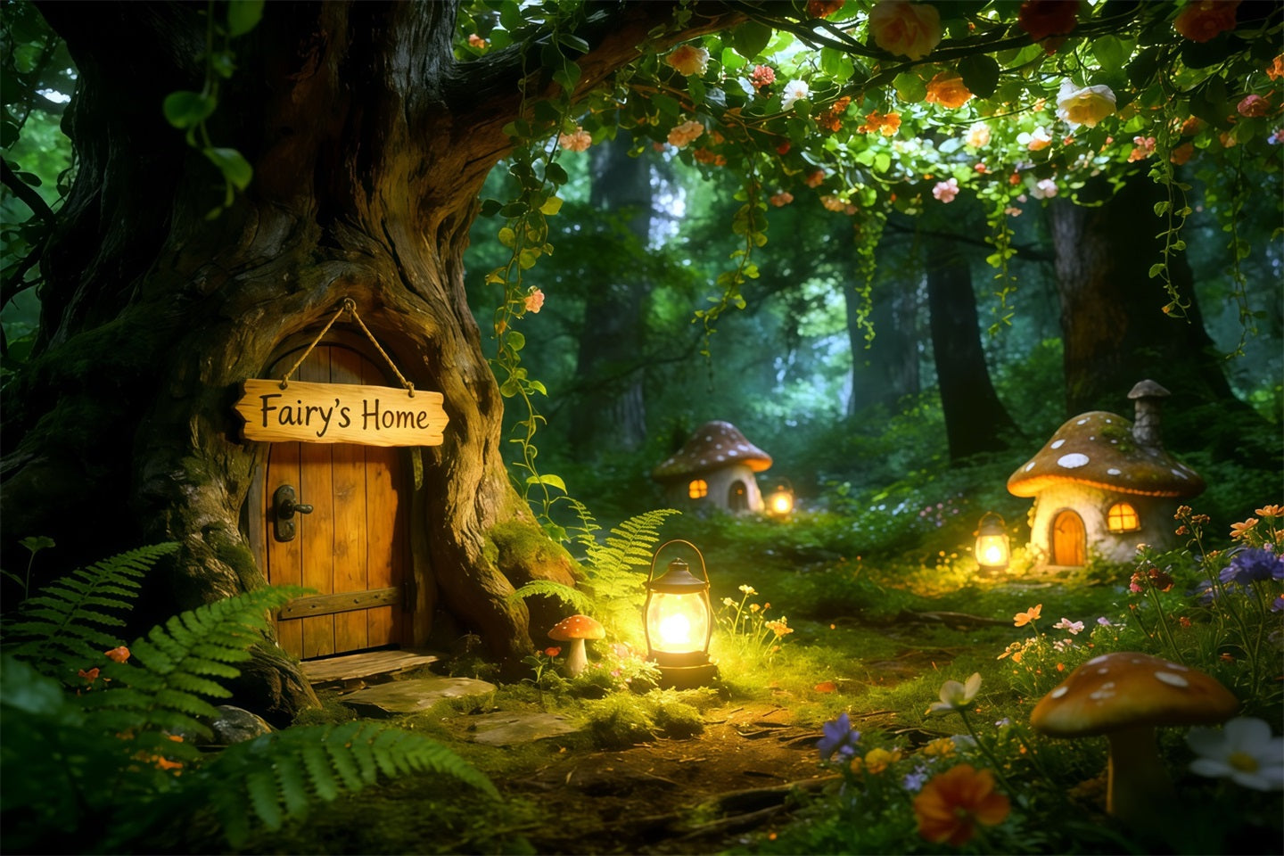 Fairy Forest Backdrop Fairy Door Lantern Hollow Forest Themed Backdrop CSH61-204