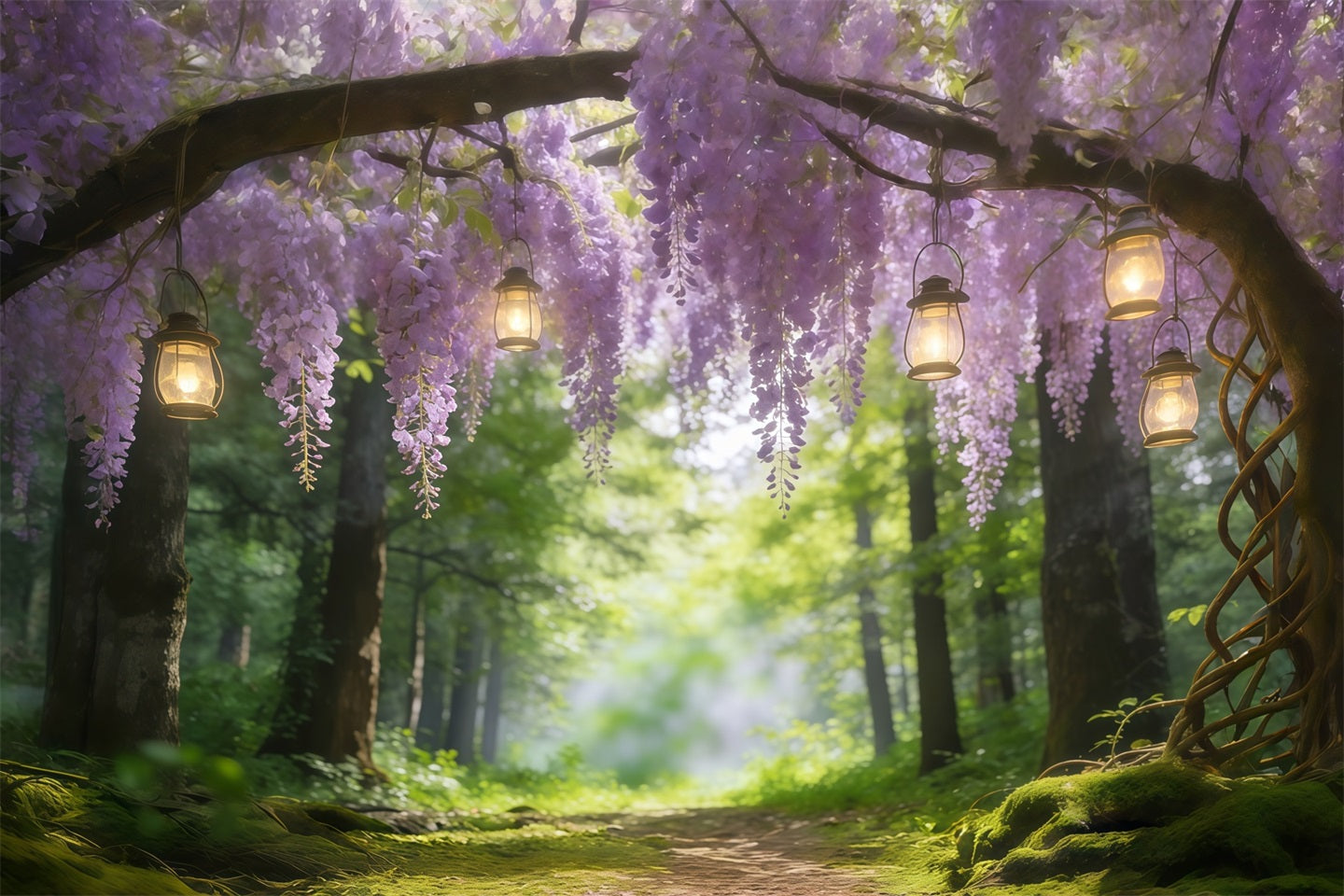 Forest Photography Backdrop Wisteria Lantern Woodland Arch Forest Scene Backdrop CSH61-208