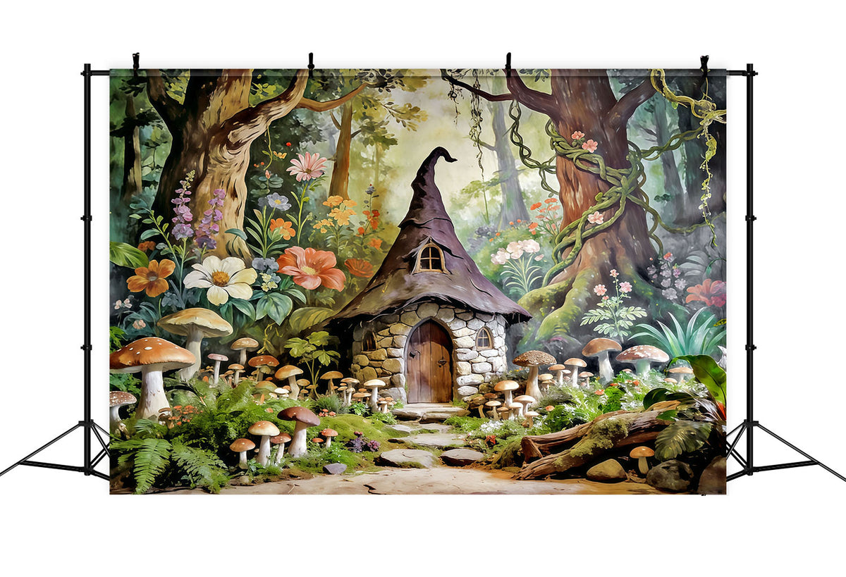 Fairytale Forest Backdrop Storybook Mushroom Cottage Haven Backdrop Fo