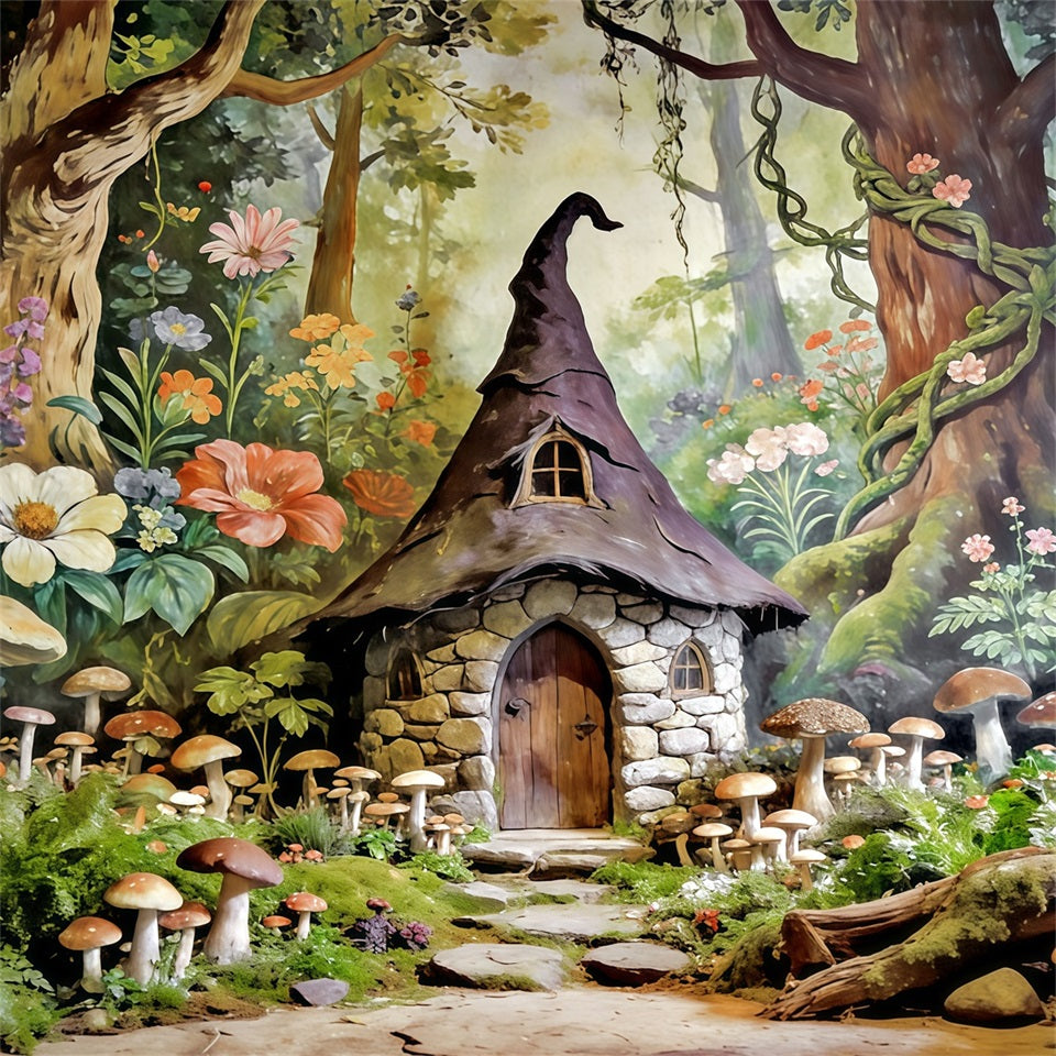 Fairytale Forest Backdrop Storybook Mushroom Cottage Haven Backdrop Forest Theme CSH61-210