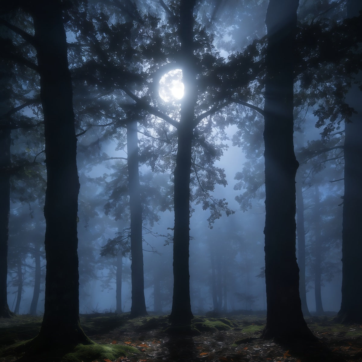 Creepy Forest Backdrop Misty Moon Shadowed Pines Forest Themed Backdrop CSH61-215