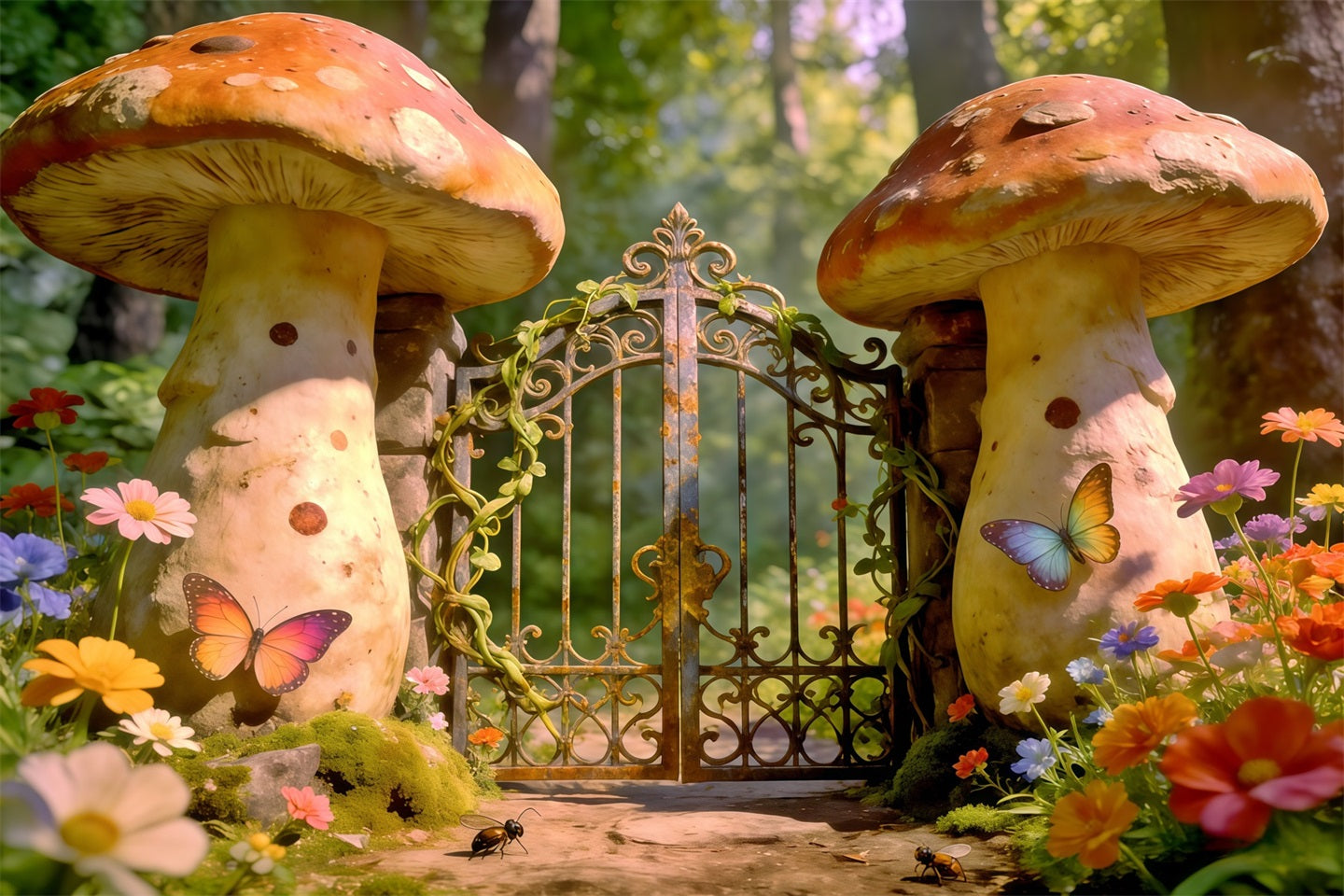 Fairy Forest Backdrop Enchanted Mushroom Gate Garden Forest Backdrop Photography CSH61-218