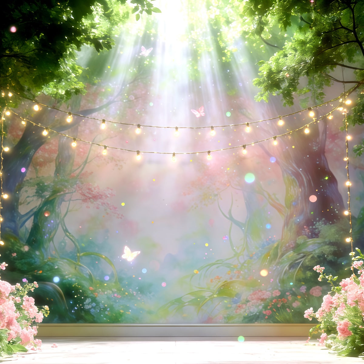 Enchanted Forest Theme Backdrop Fairy Light Woodland Stage Photography Backdrop Forest CSH61-222
