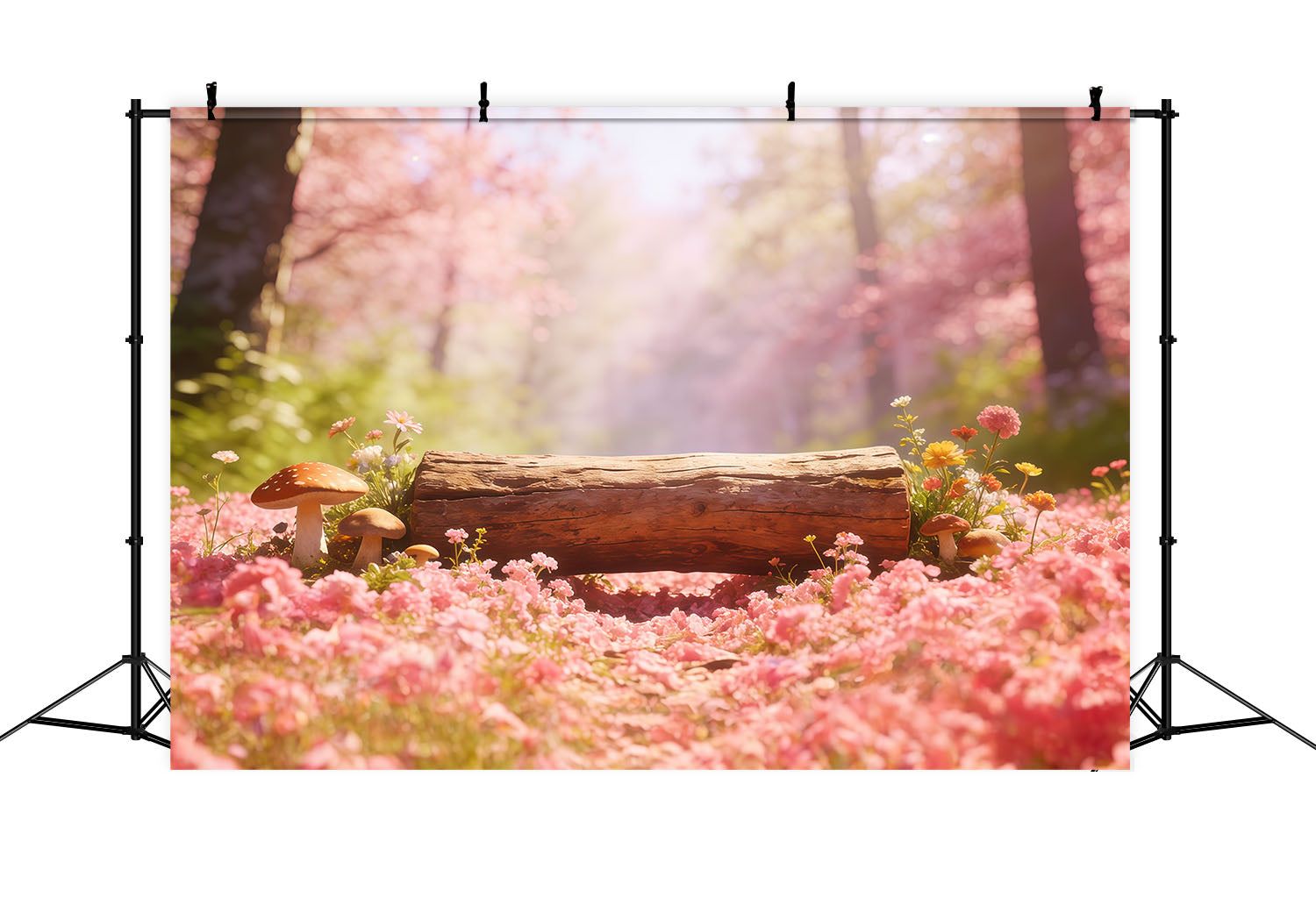 Forest Backdrop Pink Petal Log Meadow Forest Photography Backdrop CSH61-224