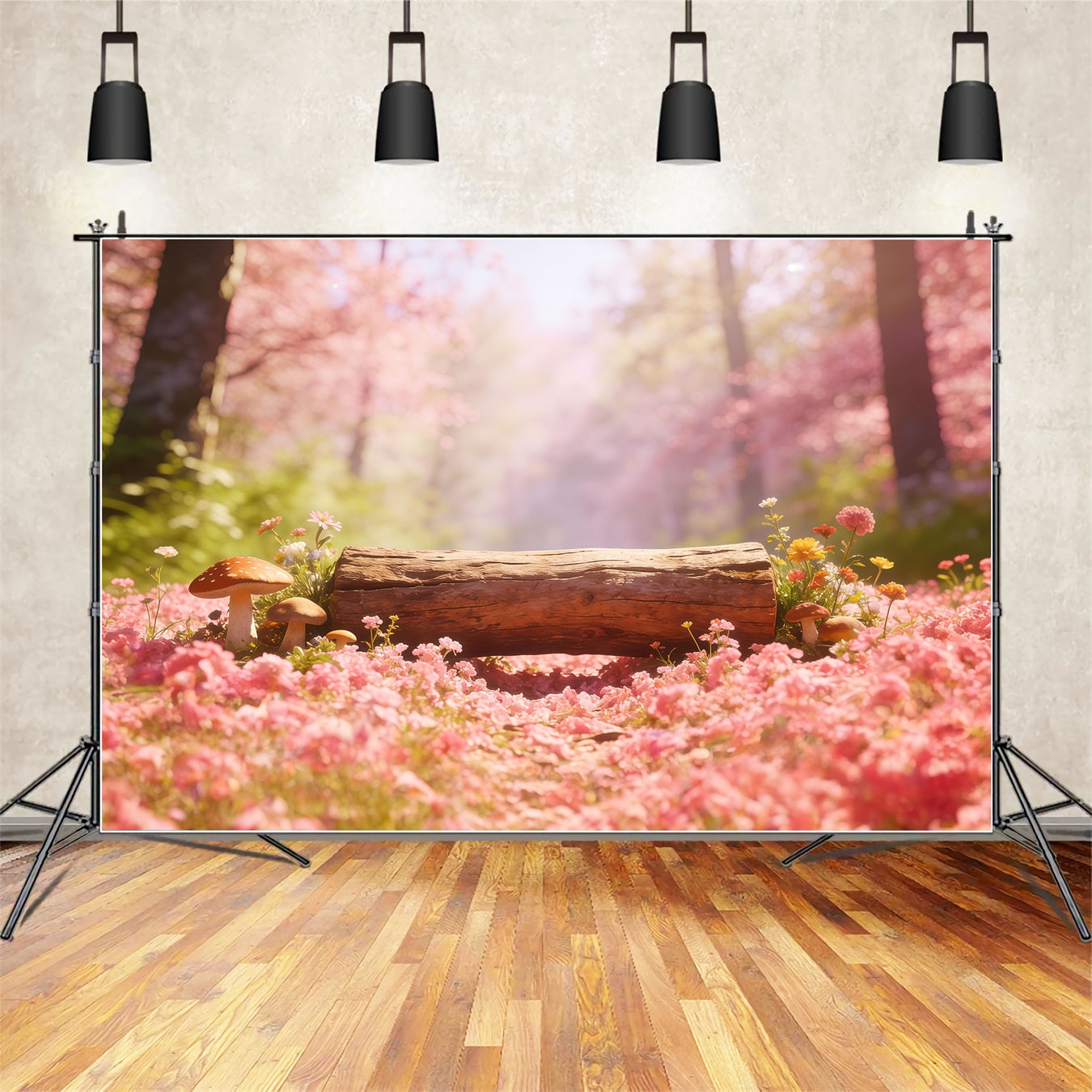 Forest Backdrop Pink Petal Log Meadow Forest Photography Backdrop CSH61-224