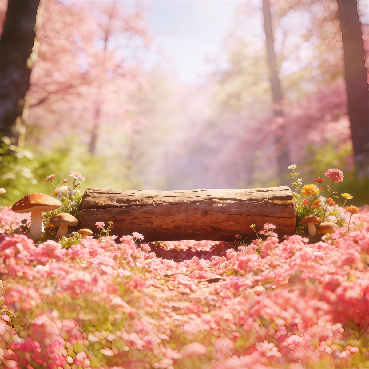 Forest Backdrop Pink Petal Log Meadow Forest Photography Backdrop CSH61-224