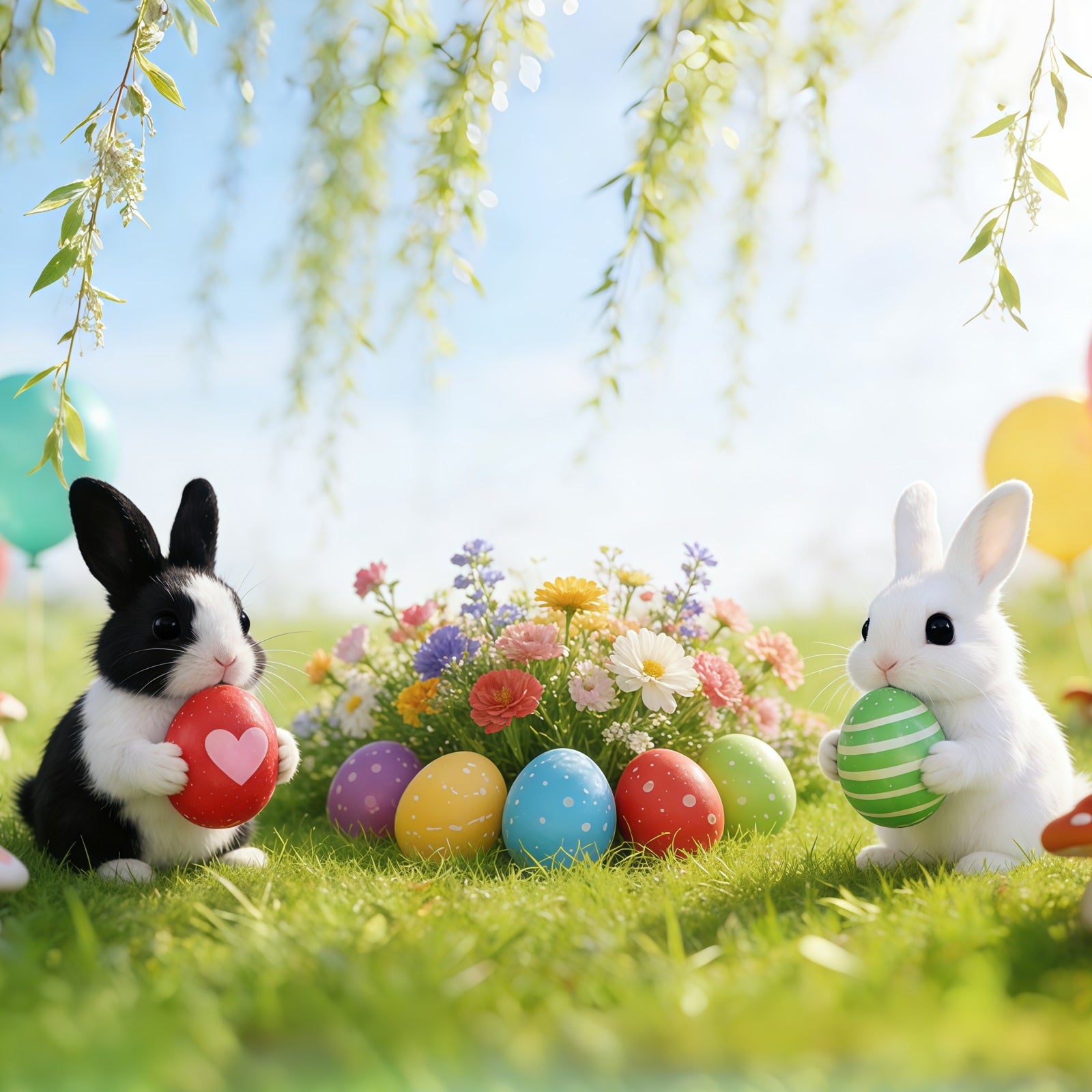 Easter Bunny Backdrop Balloon Spring Meadow Garden Backdrop Easter CSH61-24