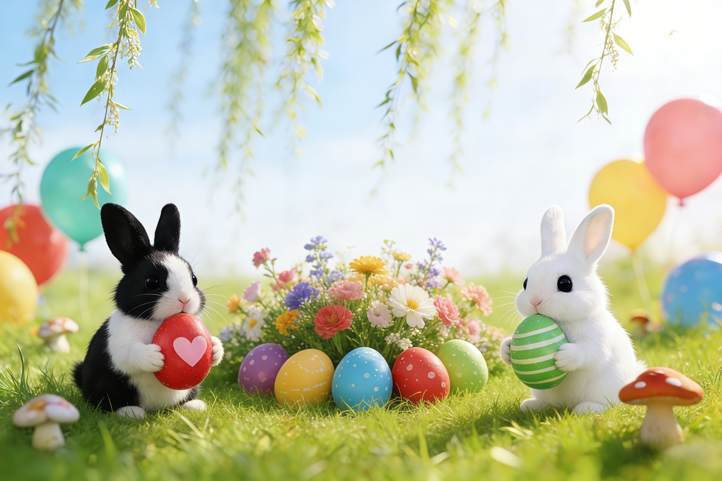 Easter Bunny Backdrop Balloon Spring Meadow Garden Backdrop Easter CSH61-24