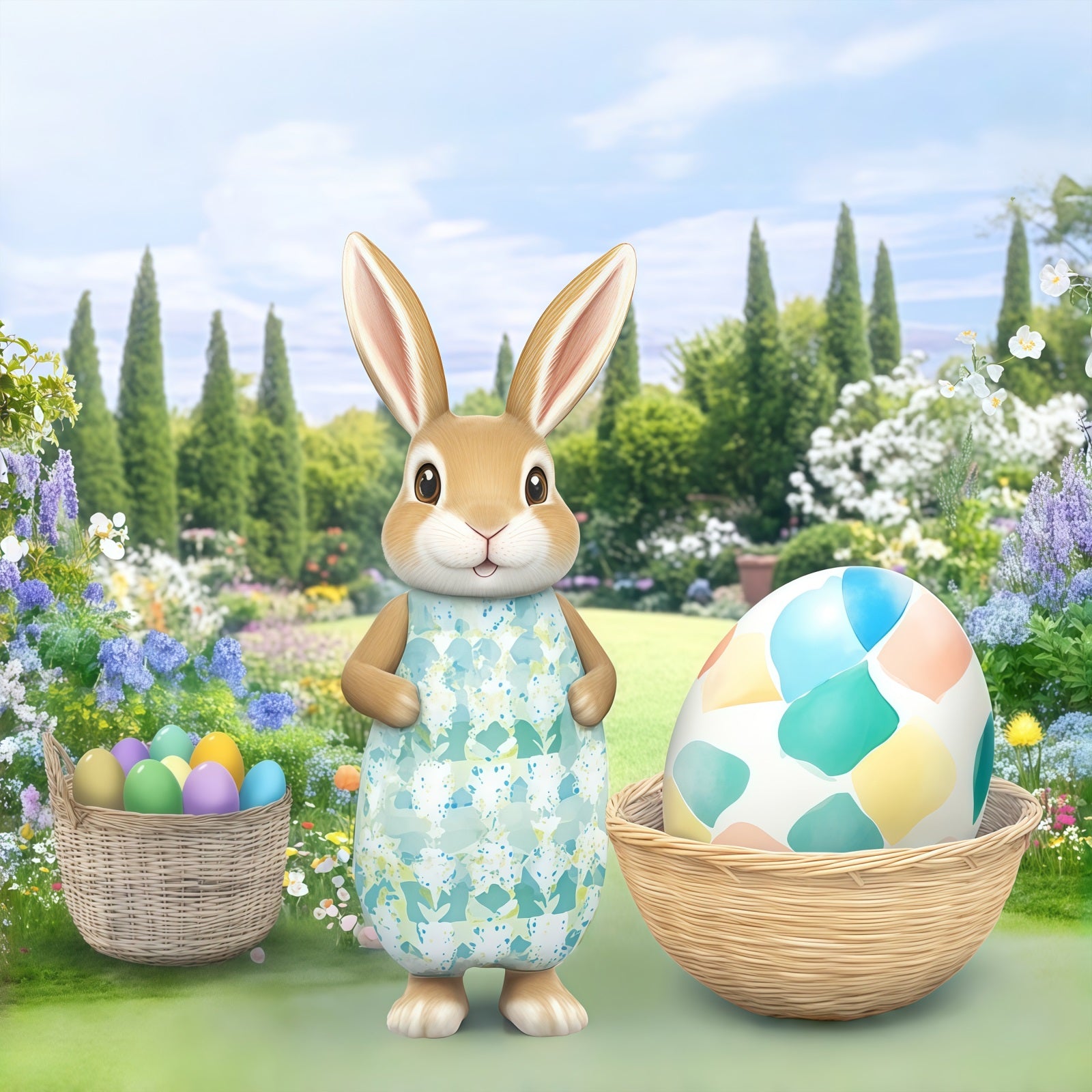 Easter Bunny Backdrop Garden Flowers Egg Basket Backdrop Easter CSH61-29