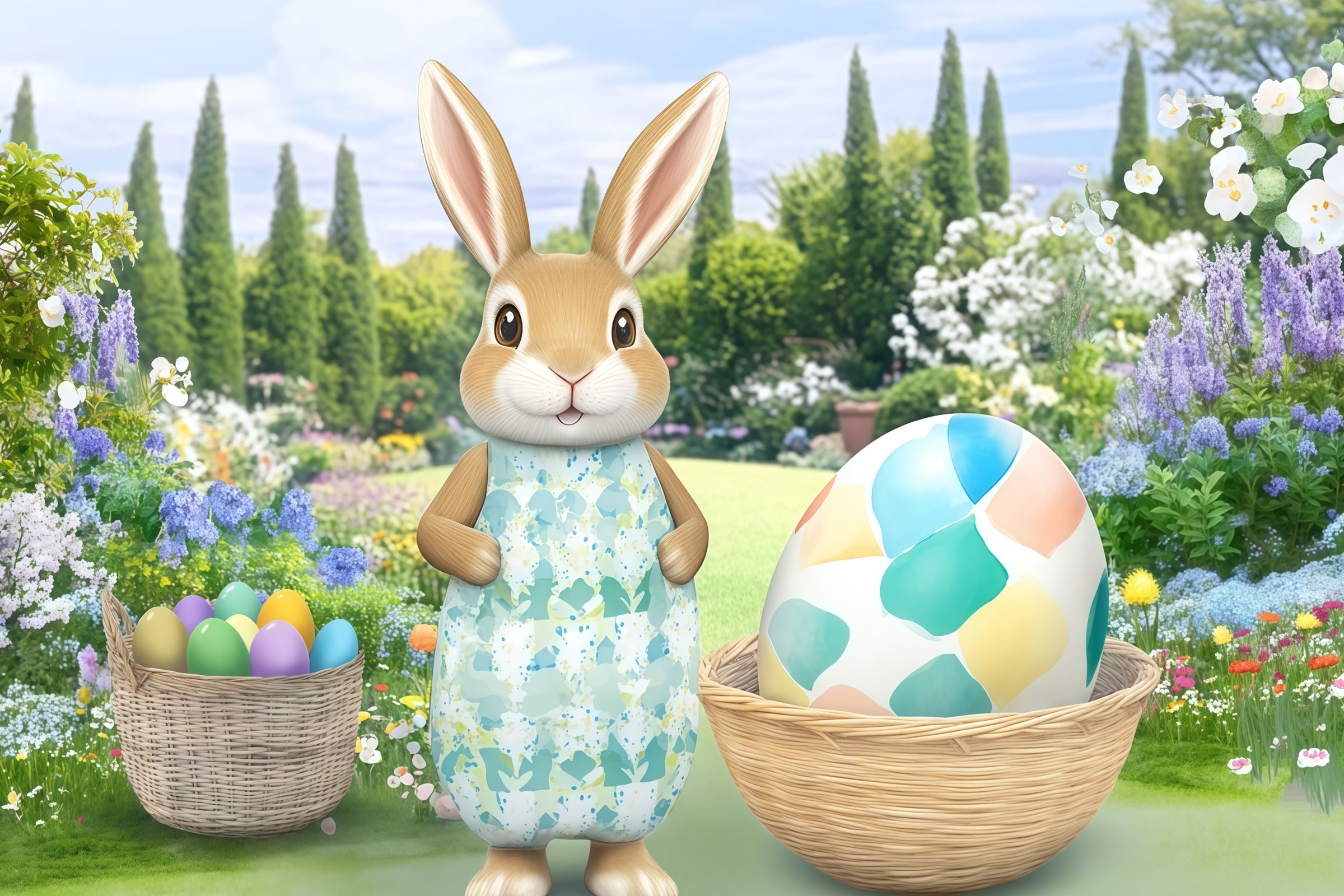 Easter Bunny Backdrop Garden Flowers Egg Basket Backdrop Easter CSH61-29