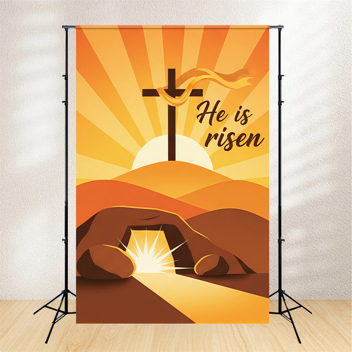 Easter Backdrops For Church Risen Cross Sunrise Hills Easter Backdrop Ideas CSH61-3