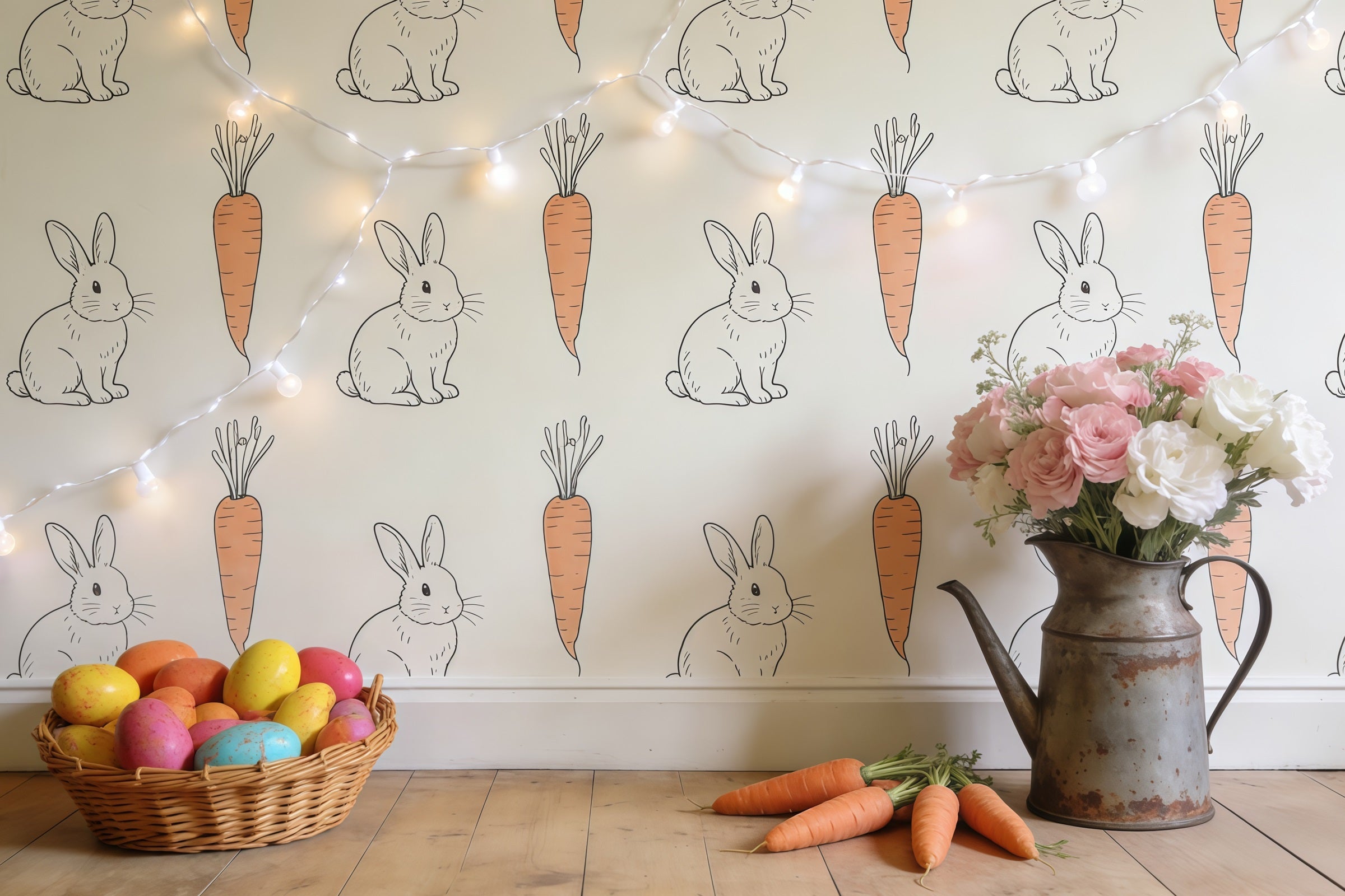 Easter Bunny Photo Backdrop Rustic Rabbit Carrot Wallpaper Easter Photo Backdrop Ideas CSH61-34