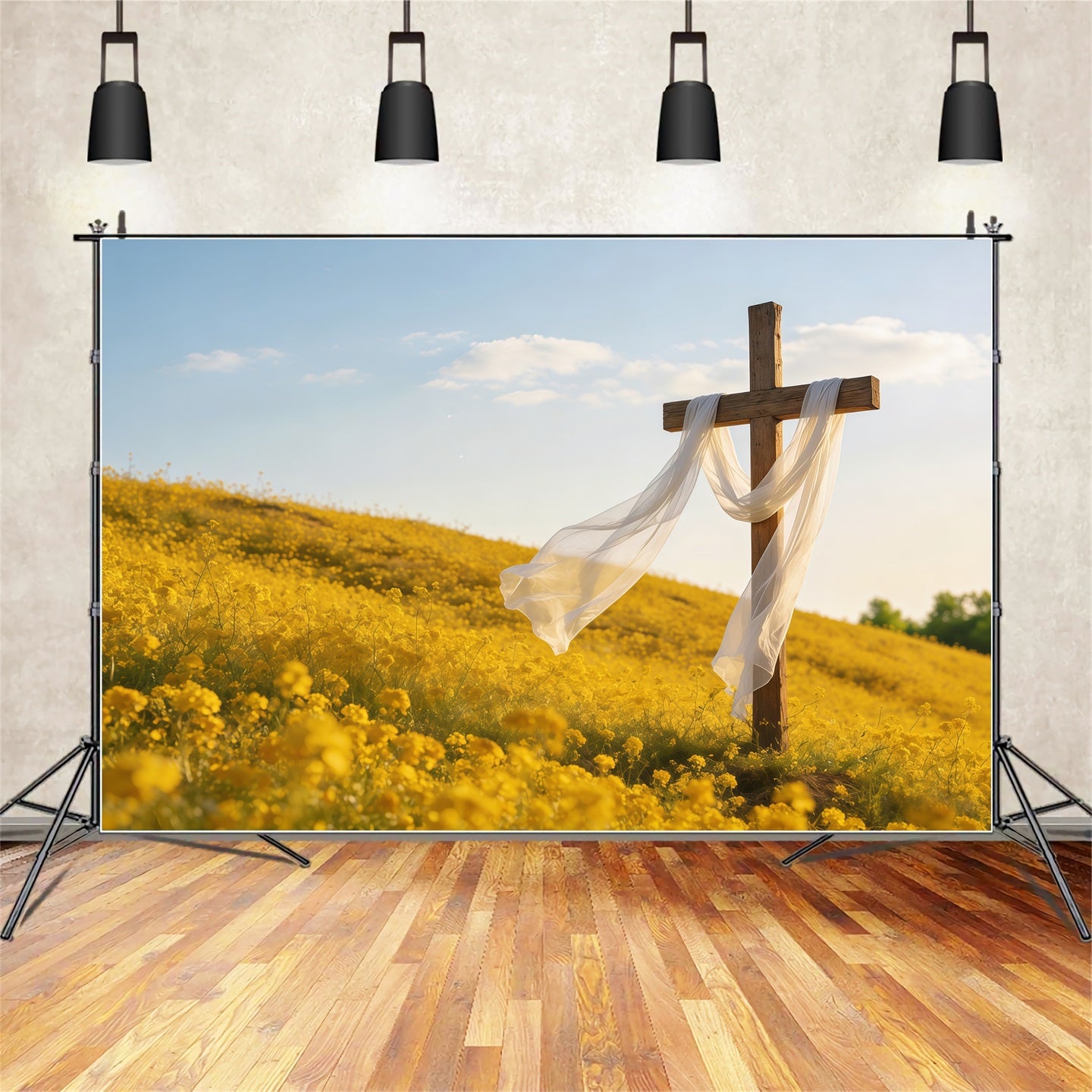 Cross Backdrops Golden Meadow Cross Sunrise Easter Picture Backdrops CSH61-38