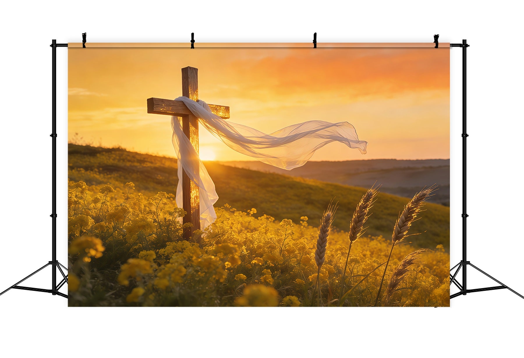 Cross Backdrops Sunset Field Cross Light Easter Picture Backdrops CSH61-39