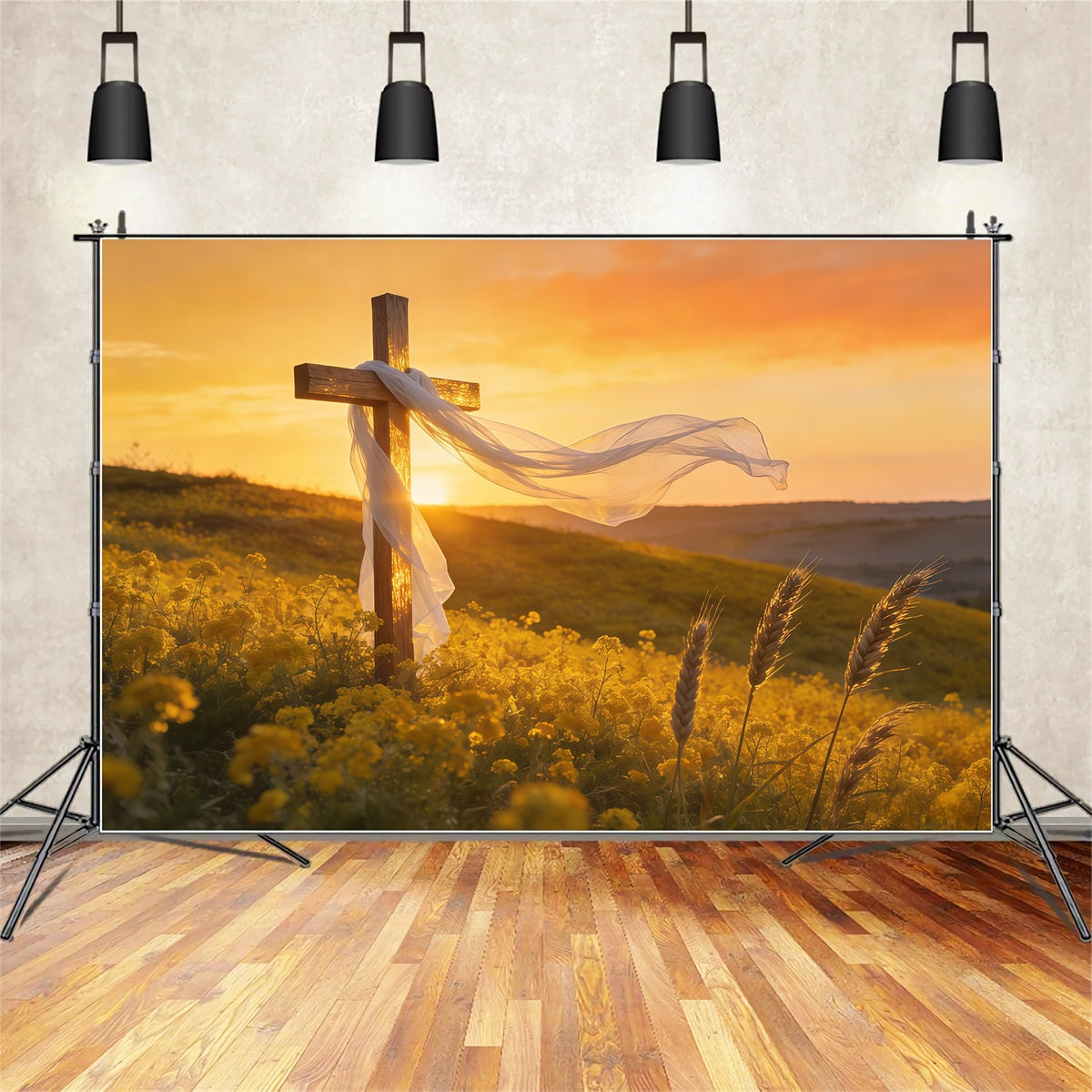 Cross Backdrops Sunset Field Cross Light Easter Picture Backdrops CSH61-39