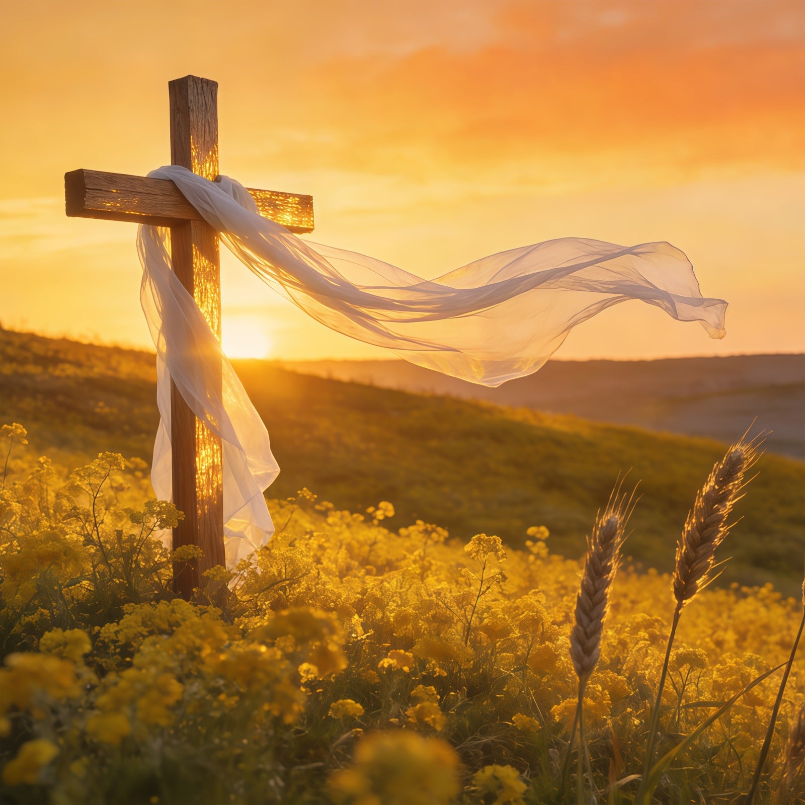 Cross Backdrops Sunset Field Cross Light Easter Picture Backdrops CSH61-39