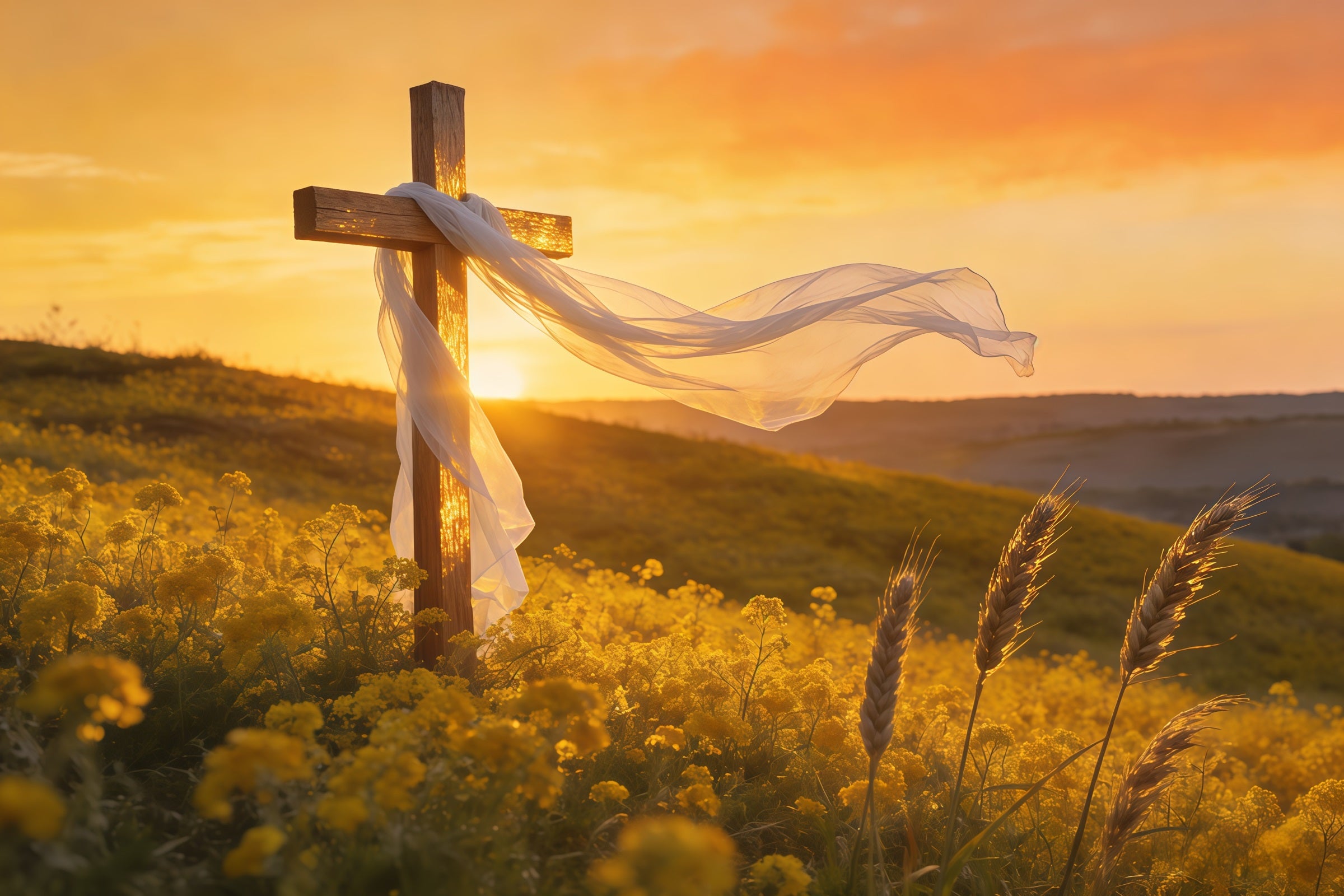 Cross Backdrops Sunset Field Cross Light Easter Picture Backdrops CSH61-39