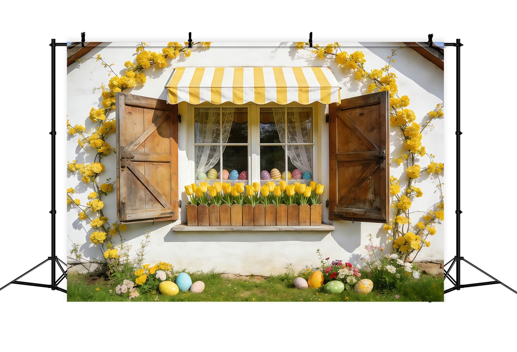 Tulip Backdrop Yellow Awning Cottage Window Easter Picture Backdrops CSH61-41