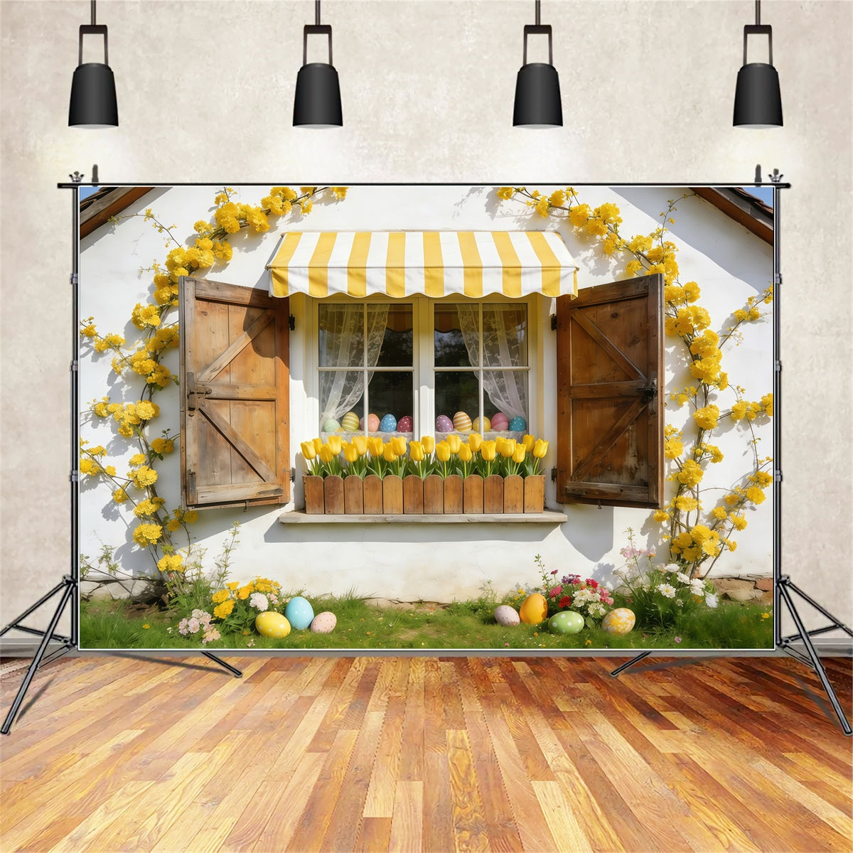 Tulip Backdrop Yellow Awning Cottage Window Easter Picture Backdrops CSH61-41