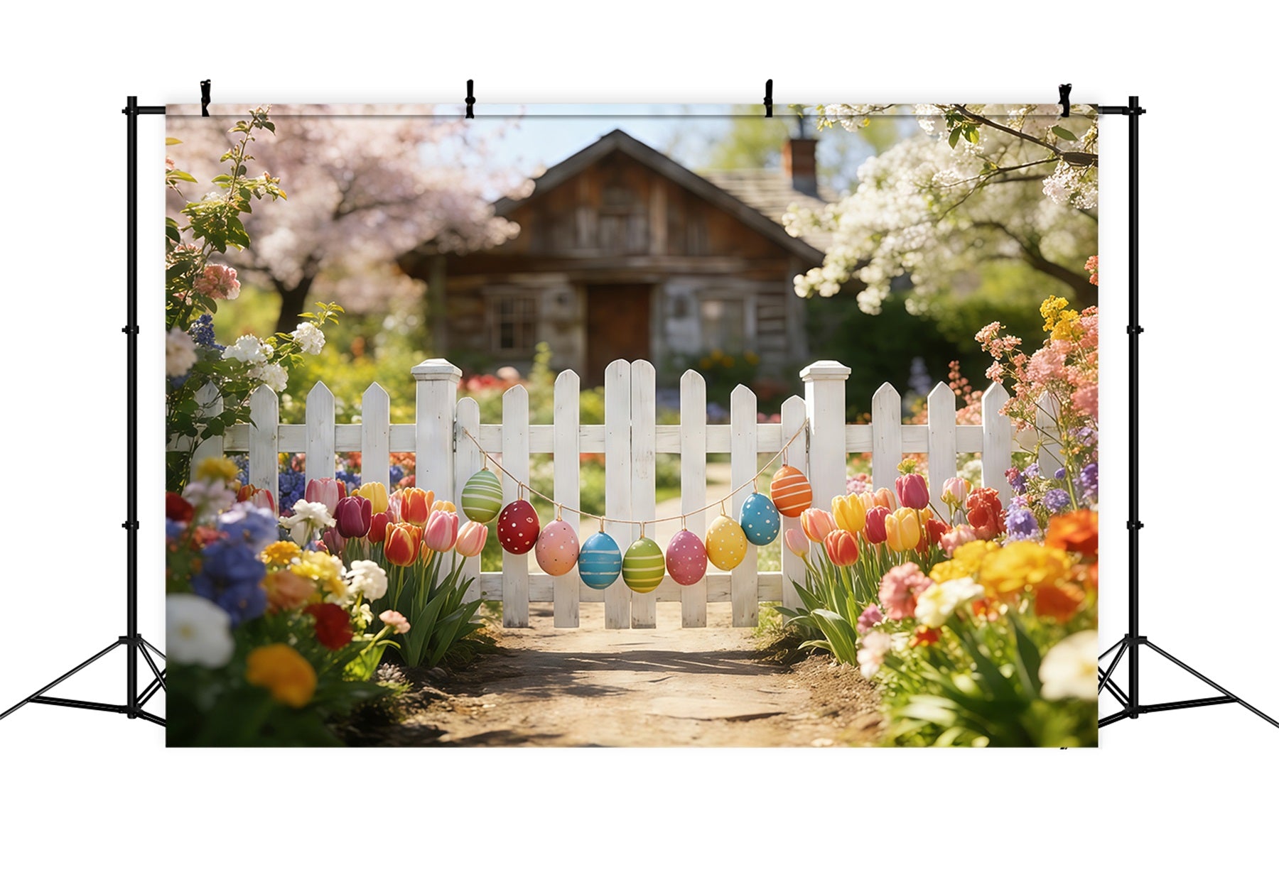 Tulip Backdrop Spring Garden Fence Path Easter Photography Backdrops CSH61-42