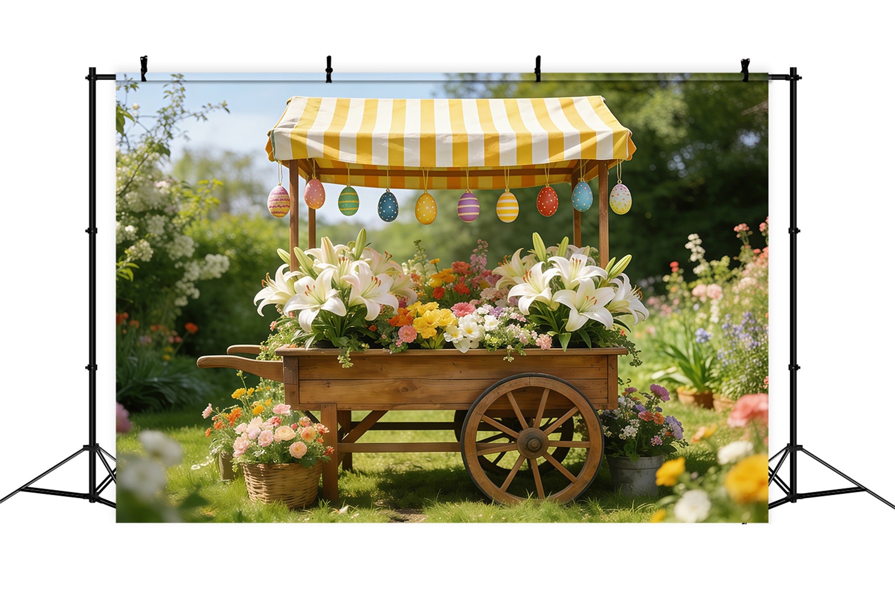 Lily Backdrop Striped Market Flower Cart Easter Backdrop Photography CSH61-43
