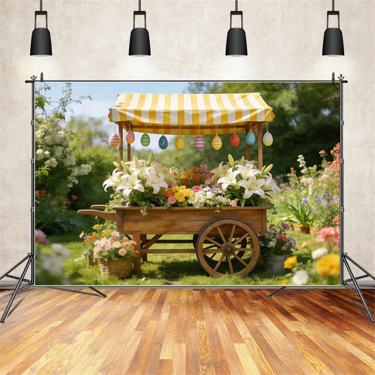 Lily Backdrop Striped Market Flower Cart Easter Backdrop Photography CSH61-43