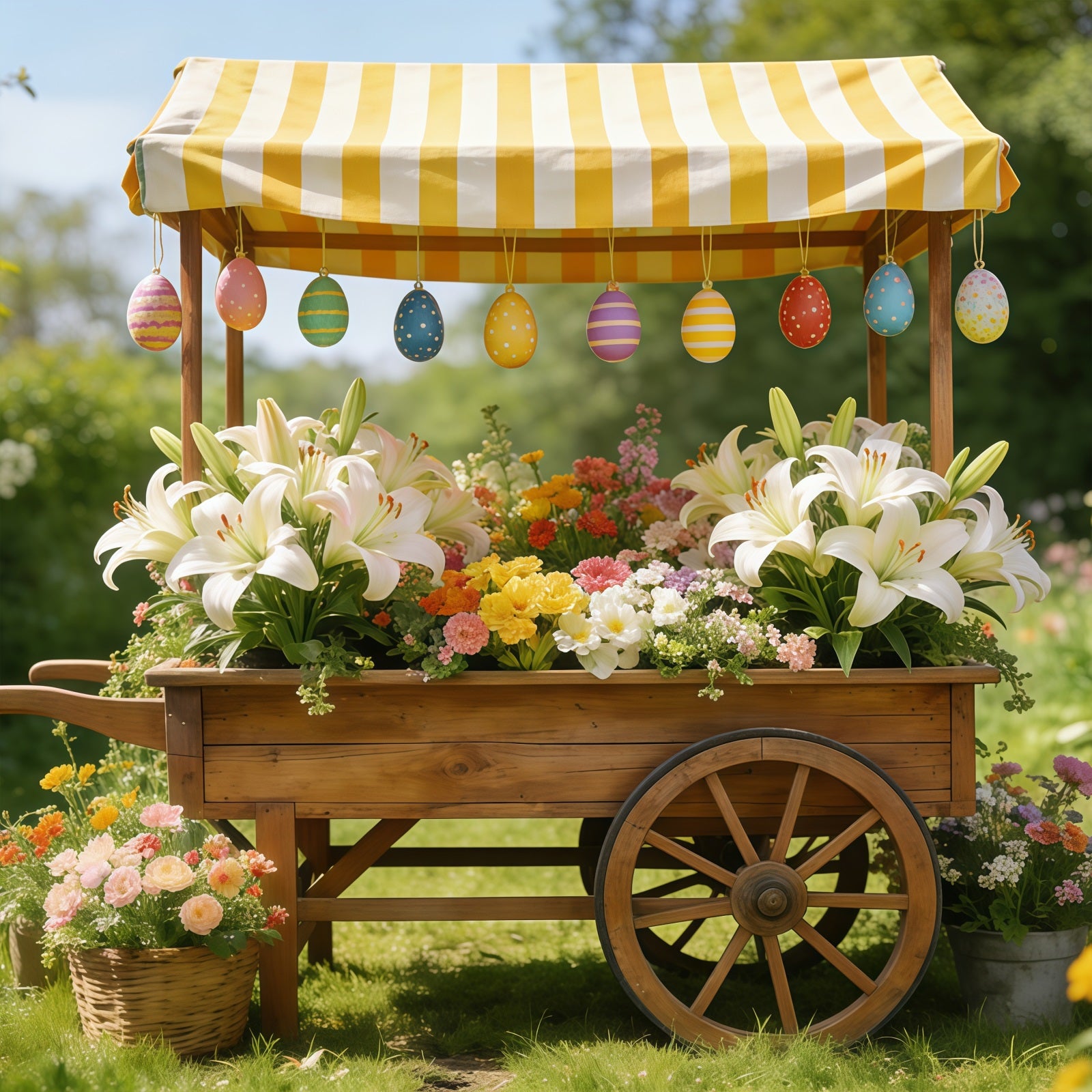 Lily Backdrop Striped Market Flower Cart Easter Backdrop Photography CSH61-43