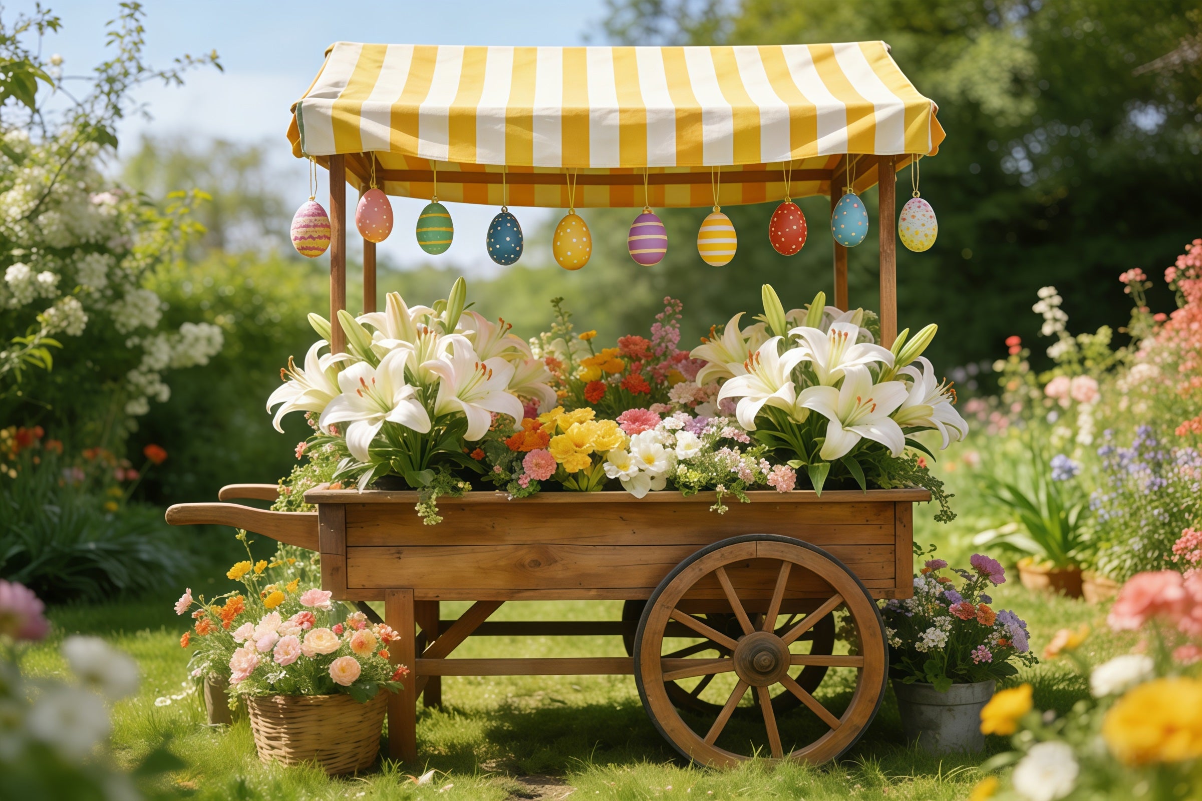 Lily Backdrop Striped Market Flower Cart Easter Backdrop Photography CSH61-43