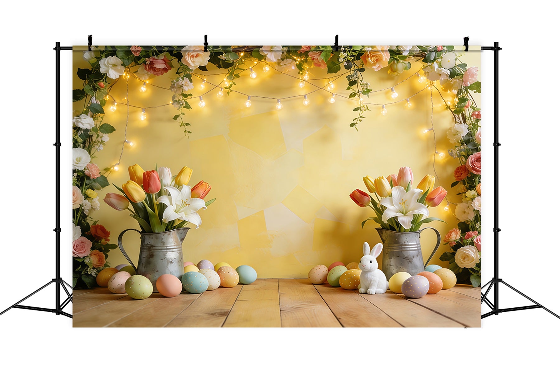 Easter Egg Backdrops Golden Floral Light Arch Easter Photo Backdrop CSH61-44