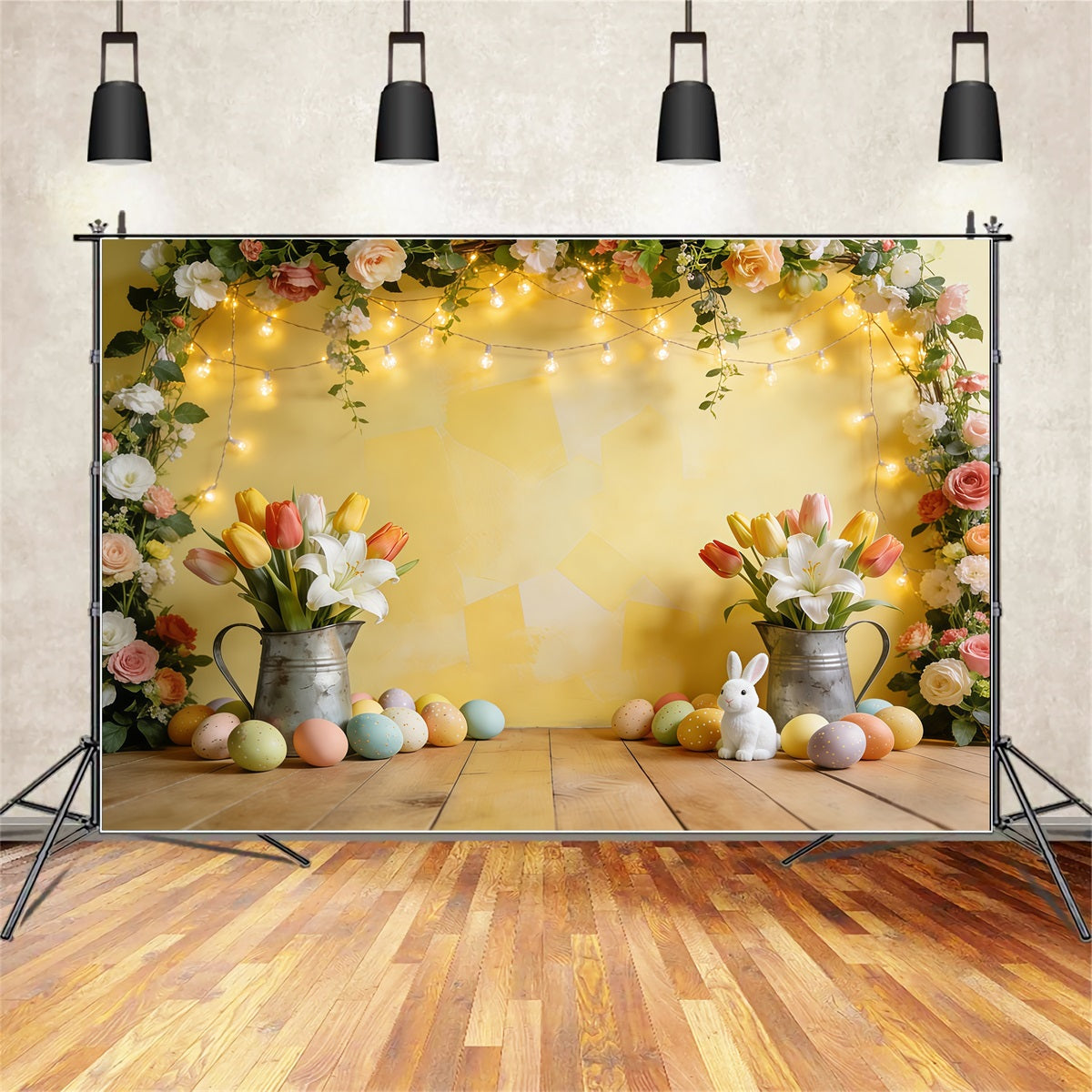 Easter Egg Backdrops Golden Floral Light Arch Easter Photo Backdrop CSH61-44